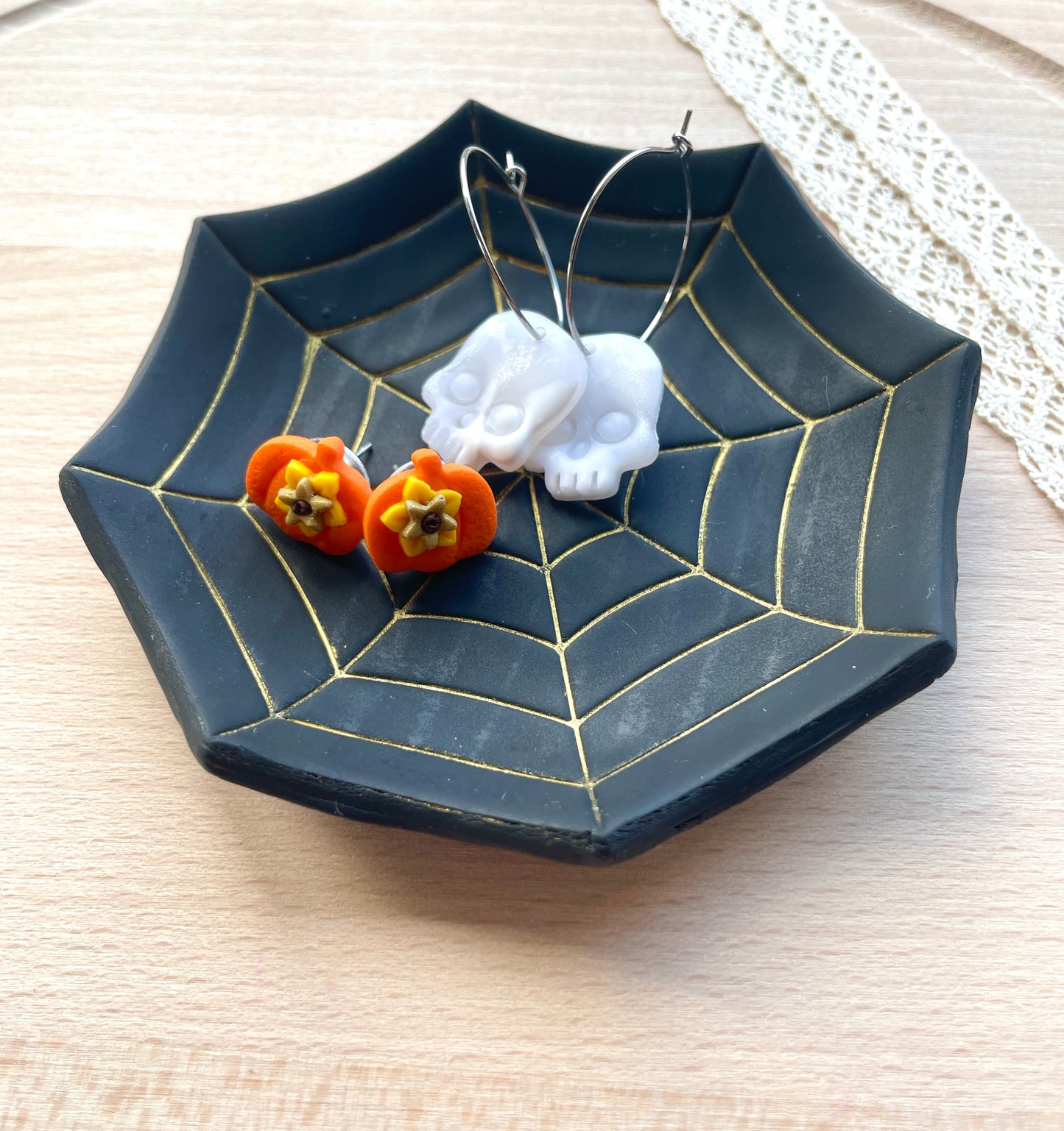 Spiderweb trinket dish clay cutter, Halloween clay cutter