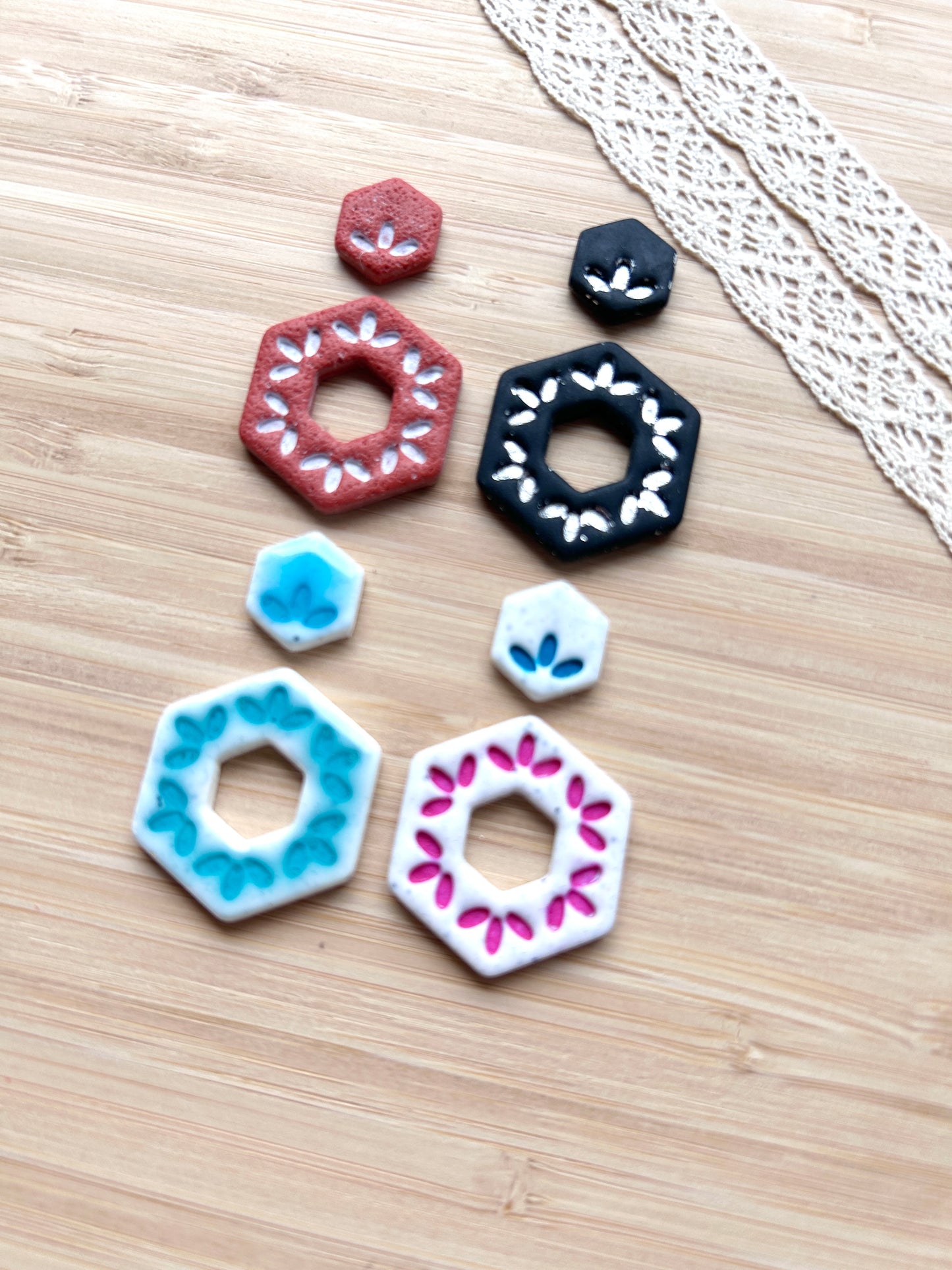Ceramic Azulejo style earring clay cutter, Faux ceramic polymer clay cutter set