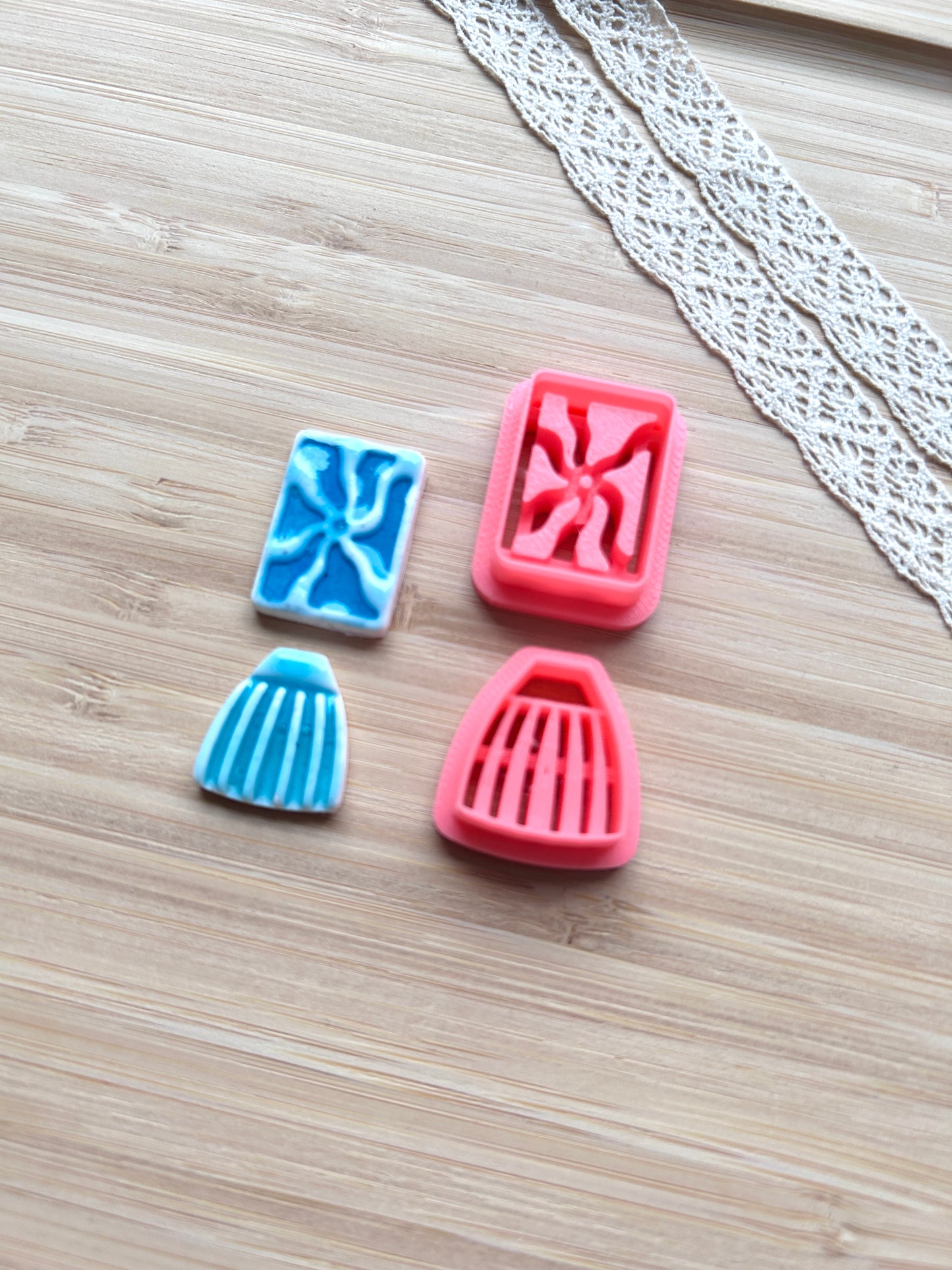 Ceramic Azulejo style earring clay cutter, Faux ceramic polymer clay cutter set