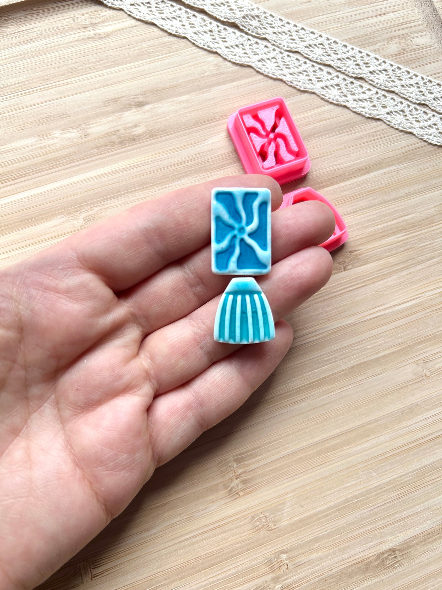 Ceramic Azulejo style earring clay cutter, Faux ceramic polymer clay cutter set