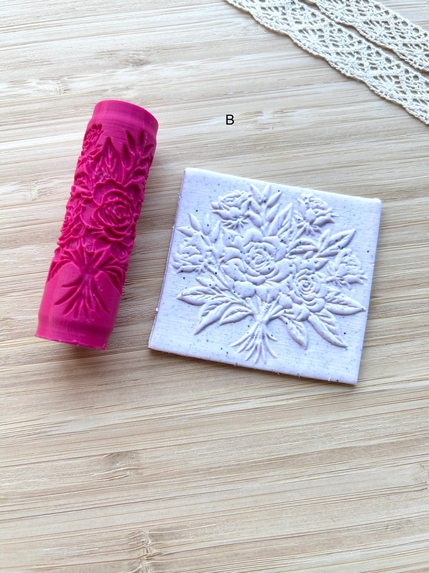 Roses mini texture roller, Mini pattern roller for polymer clay