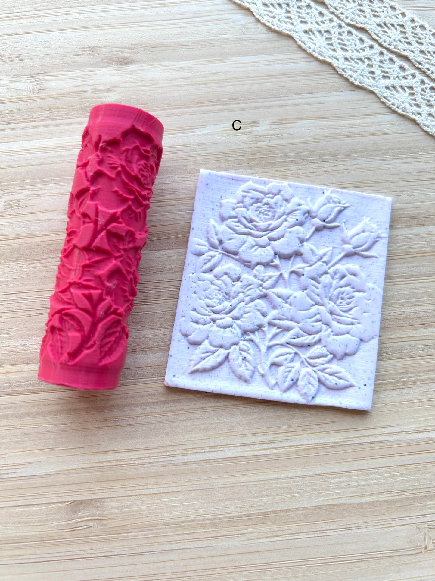 Roses mini texture roller, Mini pattern roller for polymer clay