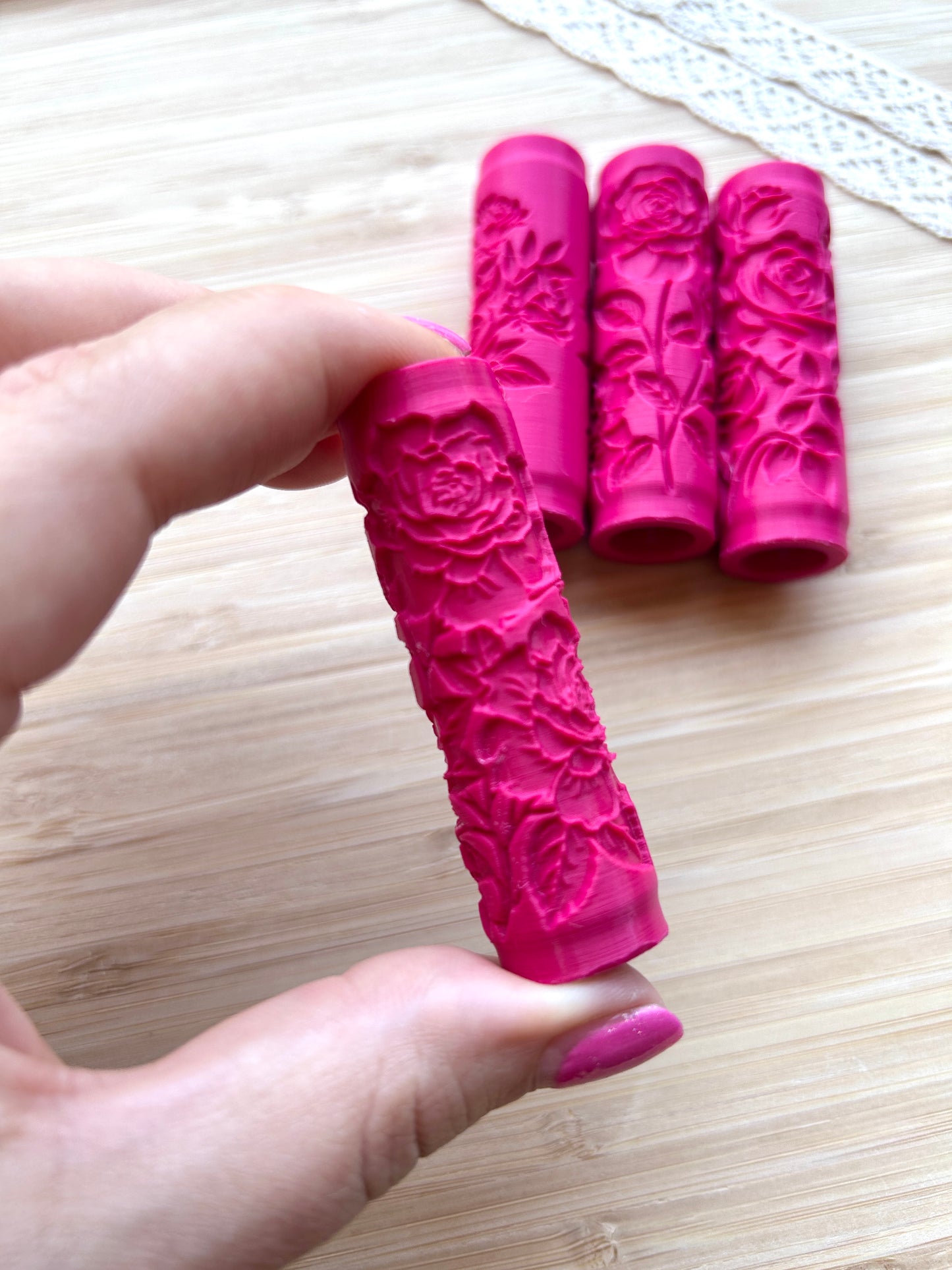 Roses mini texture roller, Mini pattern roller for polymer clay