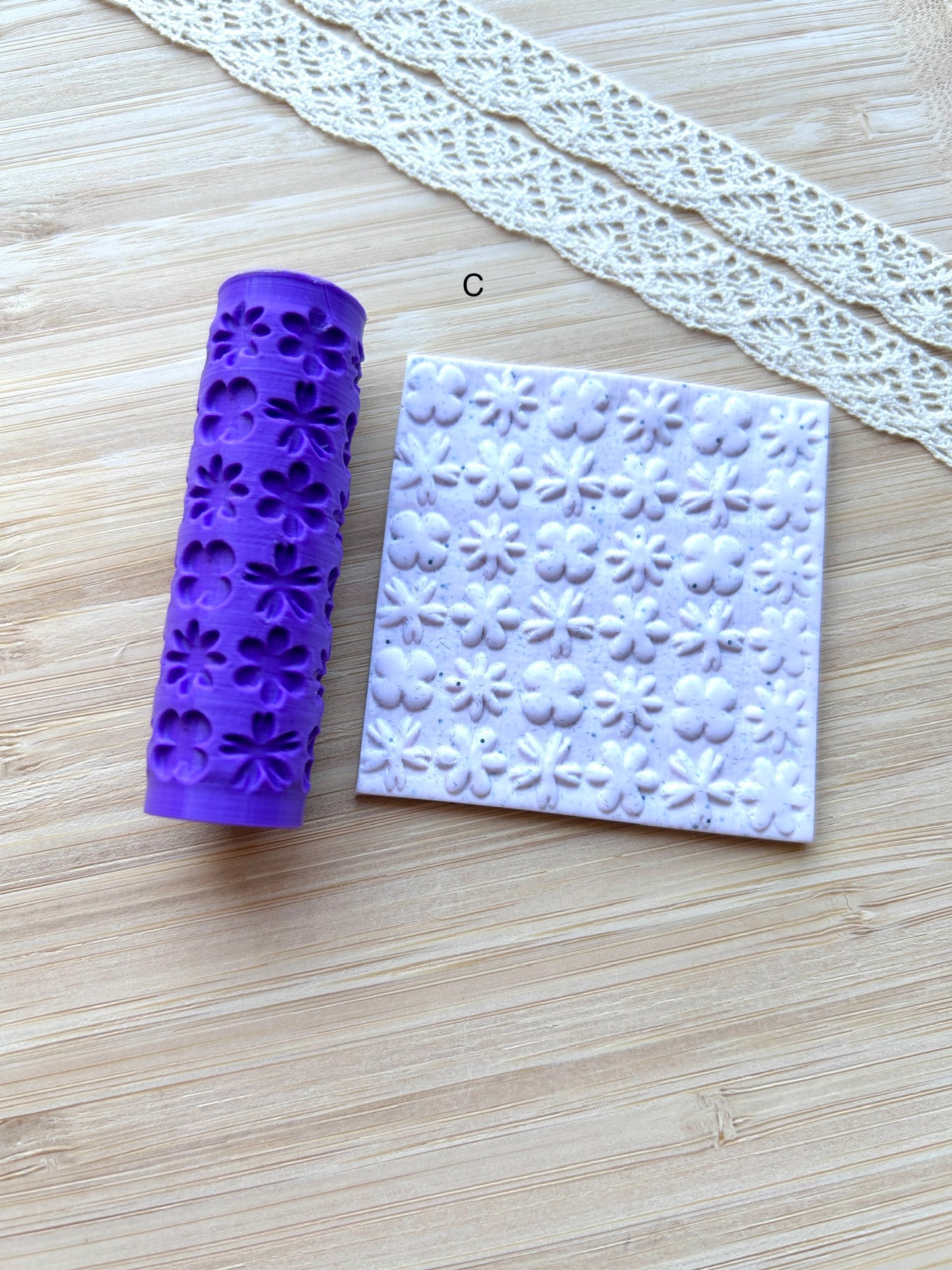 Floral mini texture roller, Mini pattern roller for polymer clay