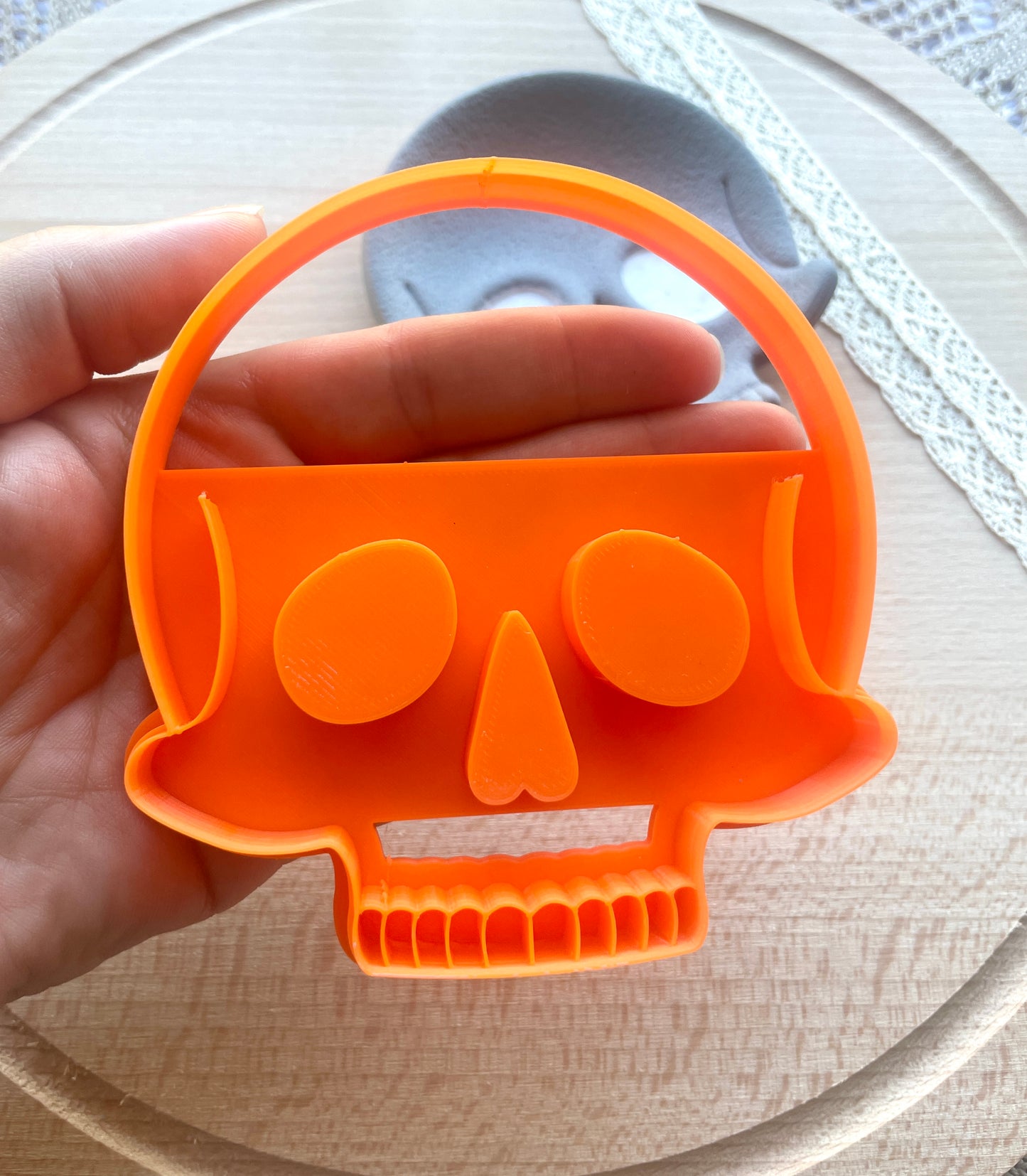 Skull trinket dish cutter, Halloween polymer clay cutter