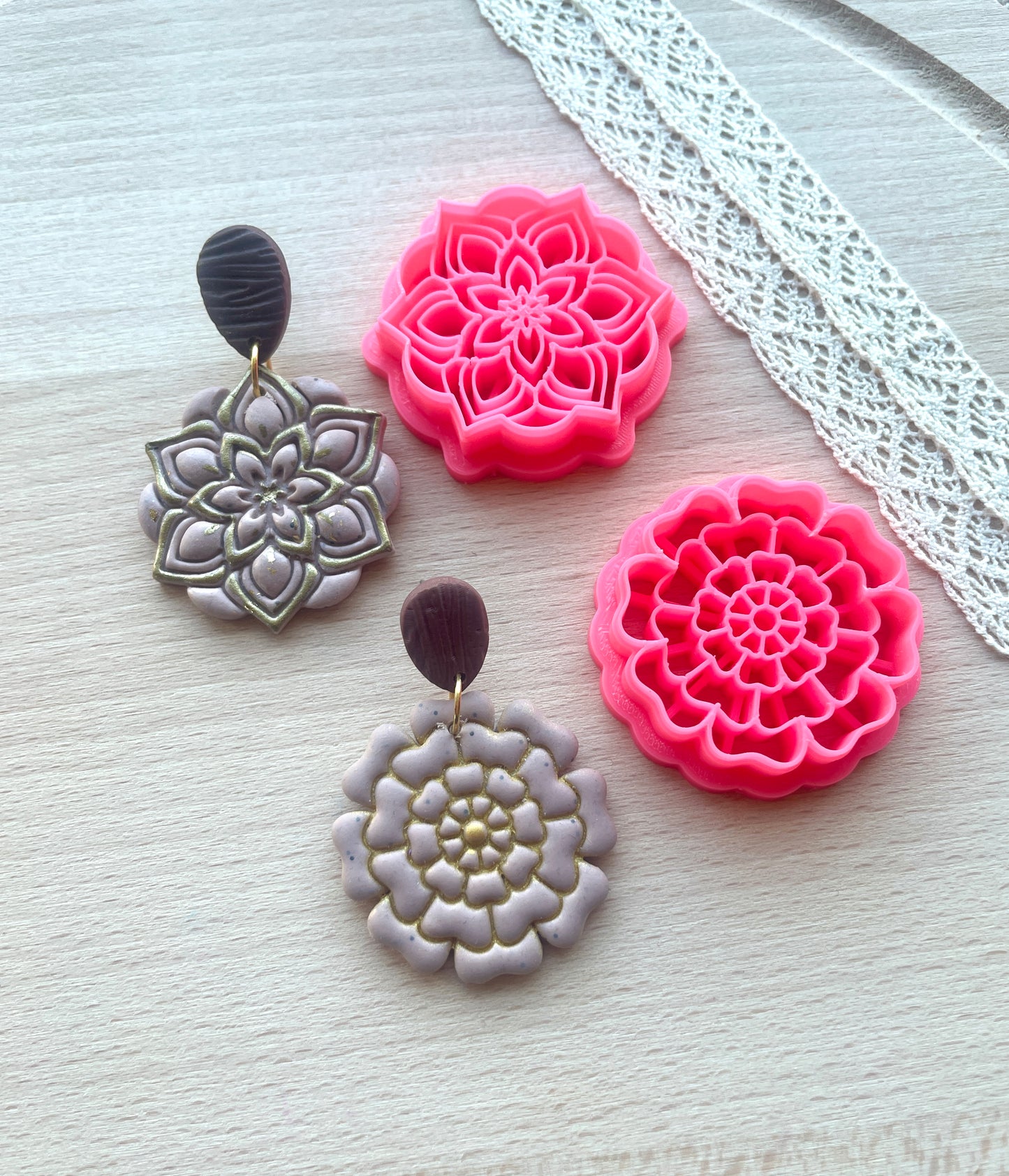 Mandala flower earring clay cutter, Polymer clay cutter