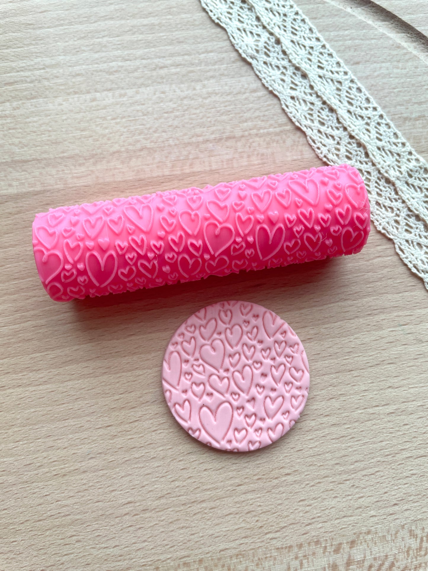 Hearts texture roller, Pattern roller for polymer clay, Valentine's texture roller