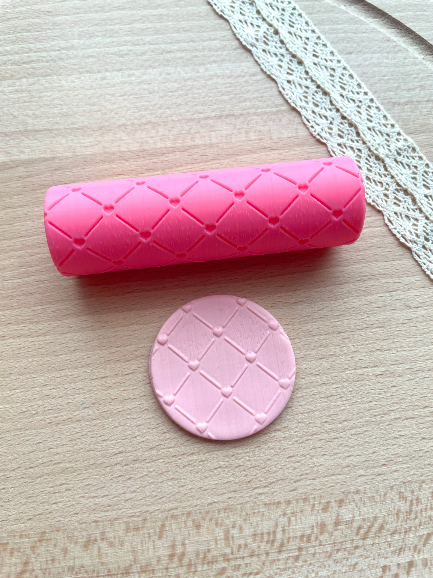 Heart grid texture roller, Pattern roller for polymer clay, Valentine's texture roller