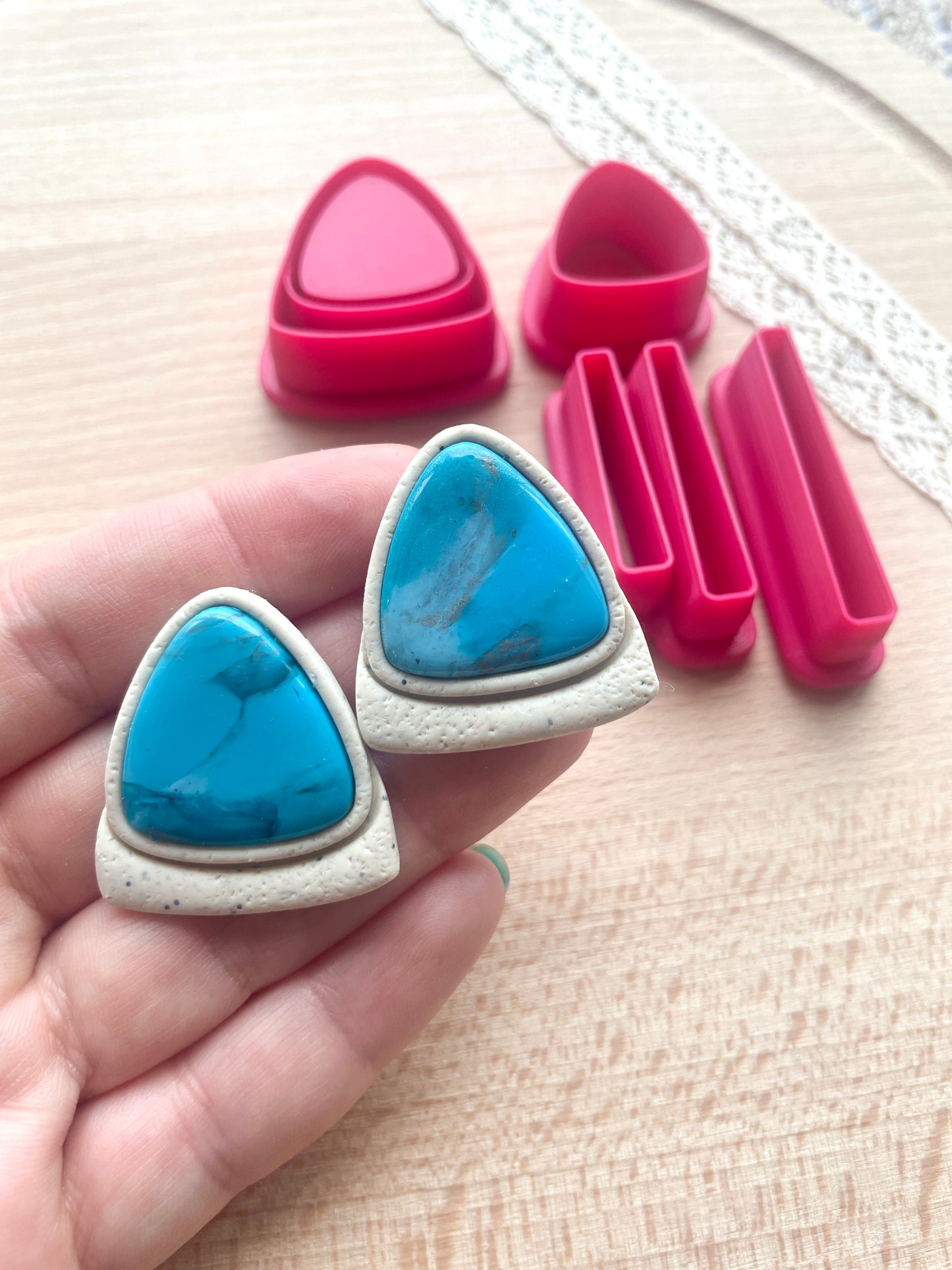 Bezel dangle earring clay cutter, Faux stone clay cutter set