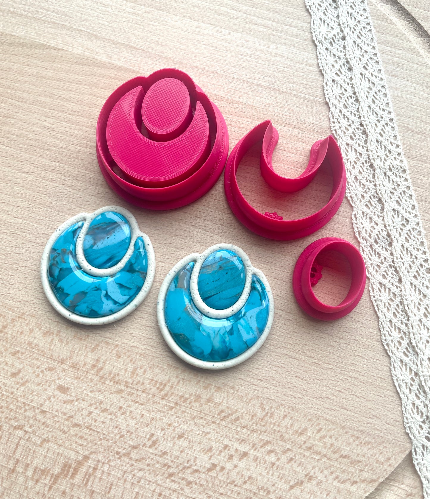 Bezel big stud earring clay cutter, Faux stone clay cutter set
