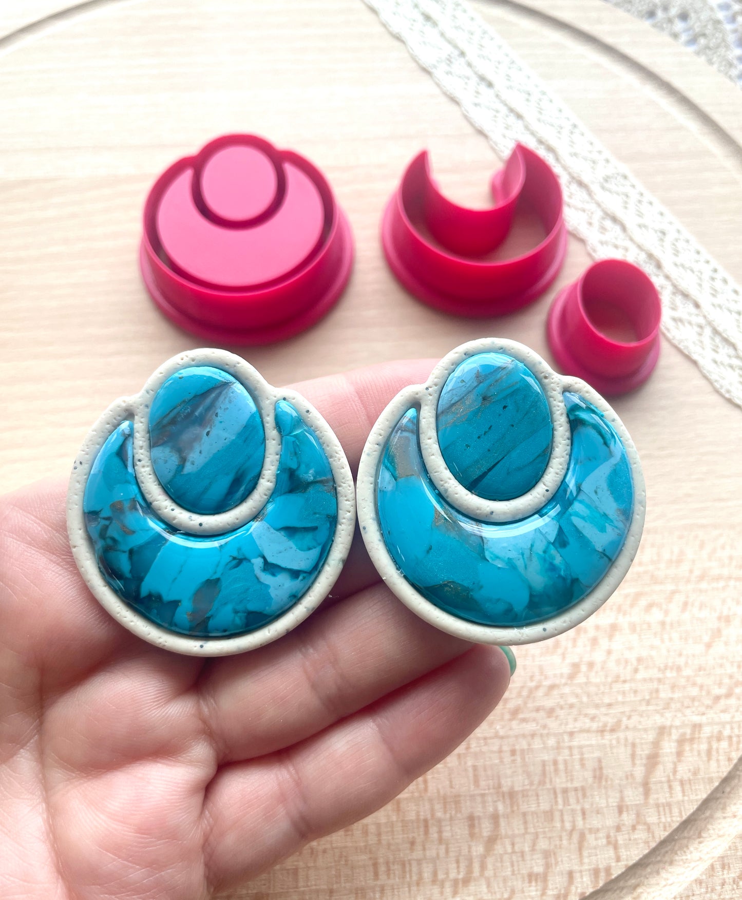 Bezel big stud earring clay cutter, Faux stone clay cutter set