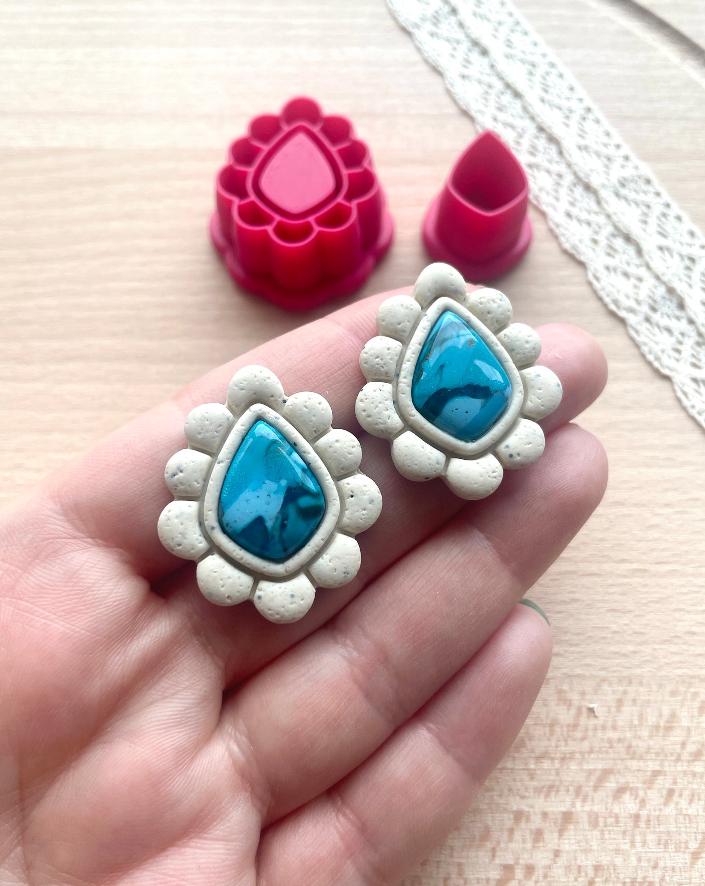 Bezel earring clay cutter, Faux stone clay cutter set