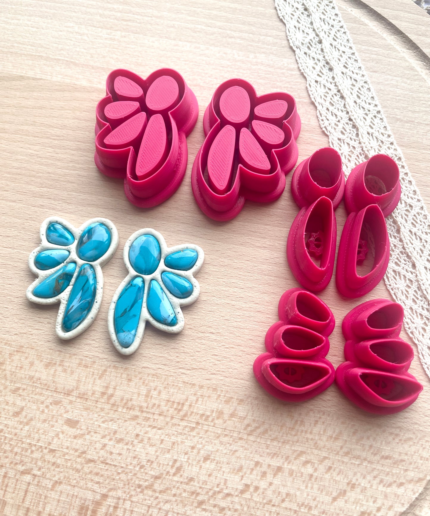 Bezel big stud earring clay cutter, Faux stone clay cutter set, Mirrored clay cutter set