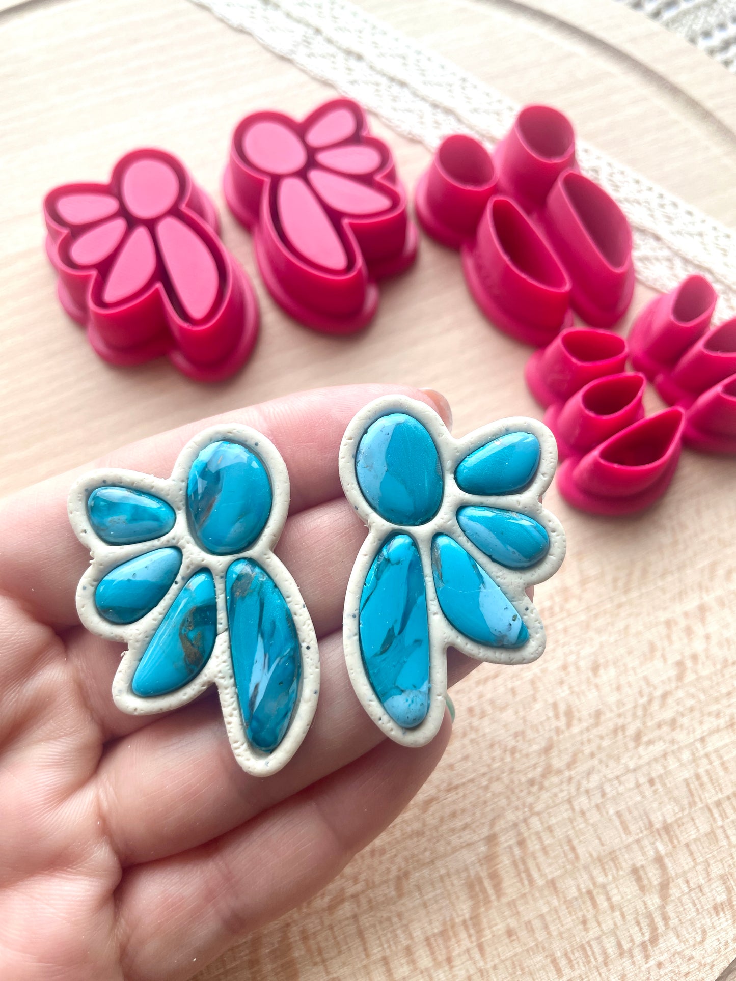 Bezel big stud earring clay cutter, Faux stone clay cutter set, Mirrored clay cutter set