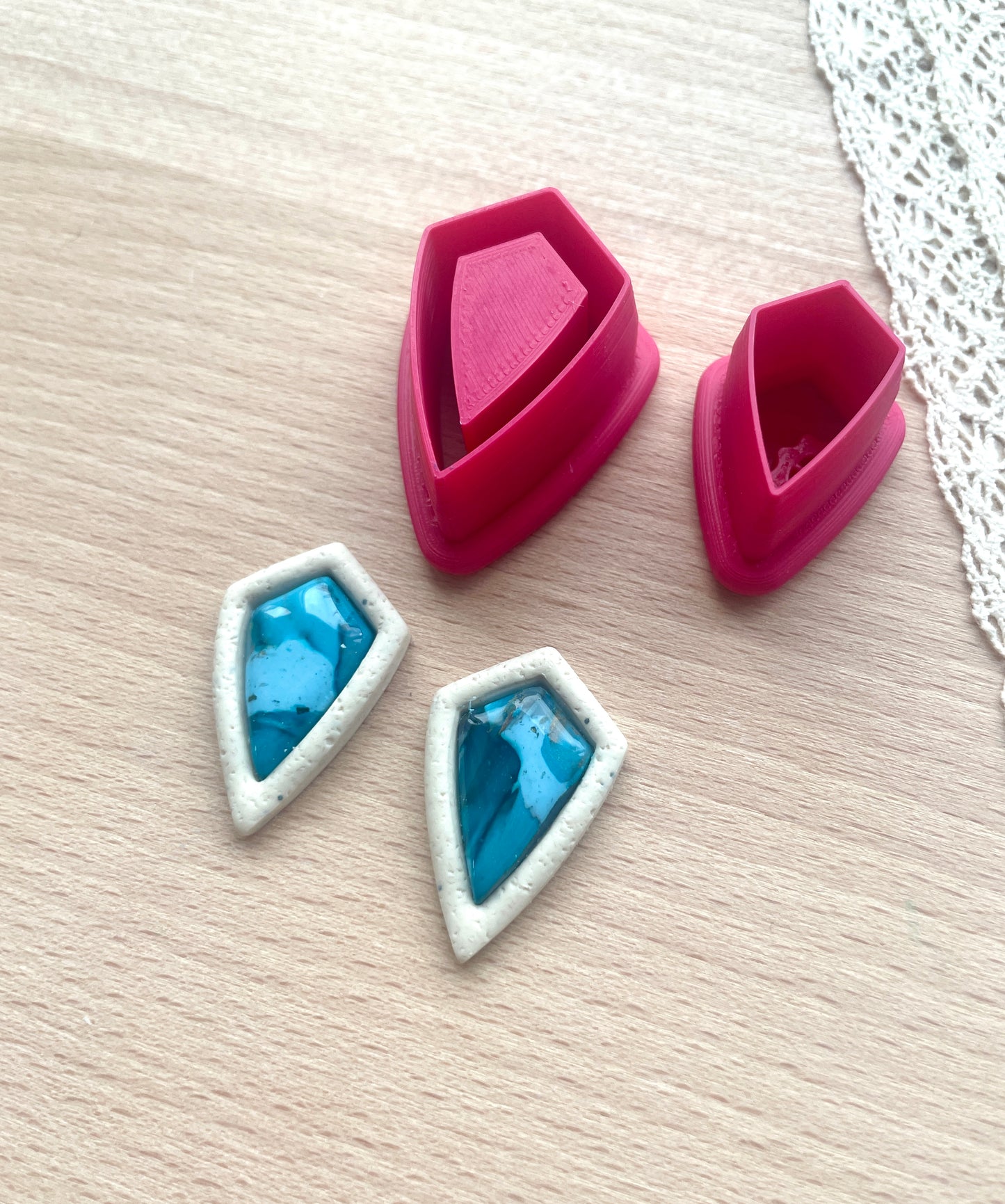 Bezel stud earring clay cutter, Faux stone clay cutter set