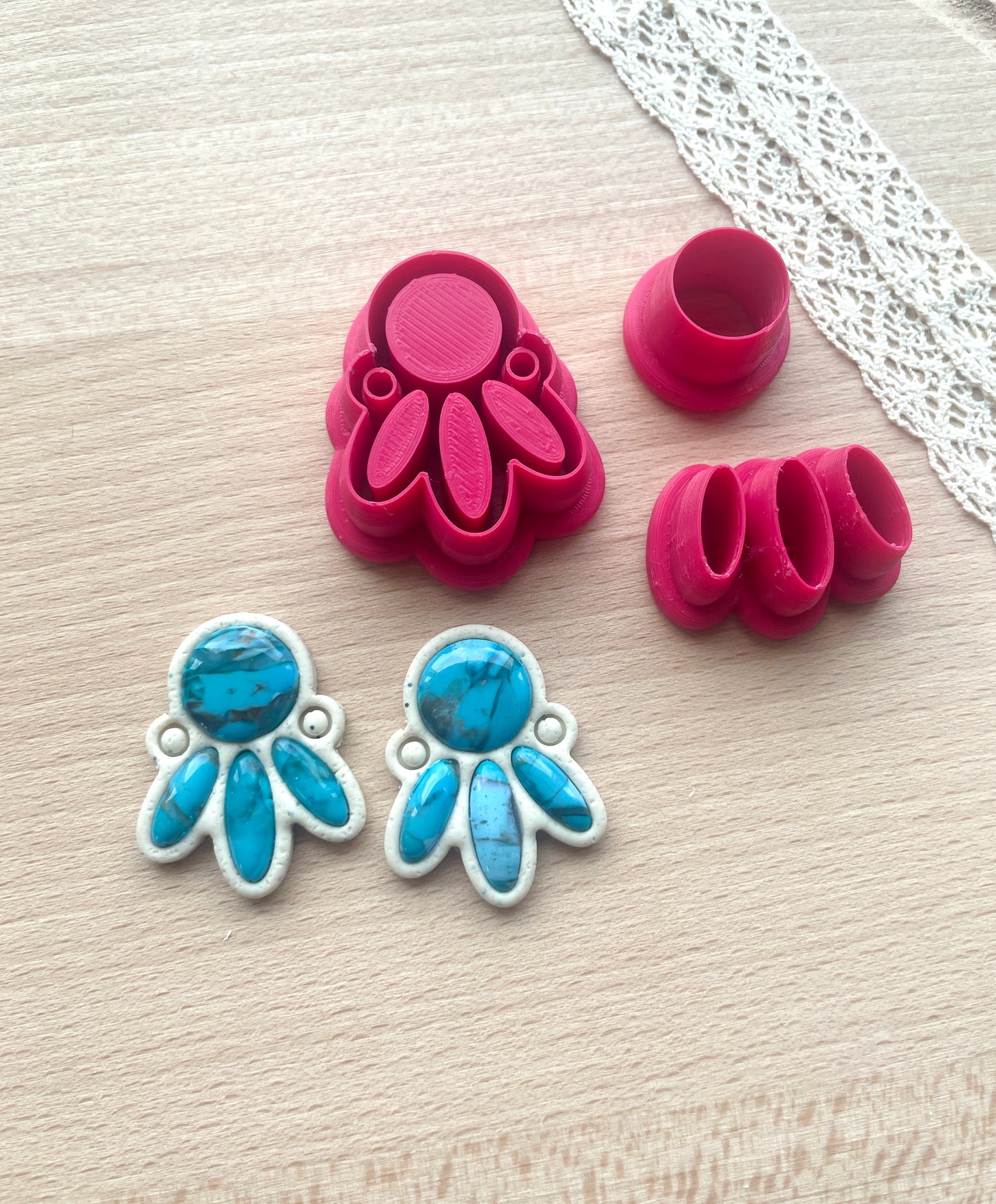 Bezel earring clay cutter, Faux stone clay cutter set