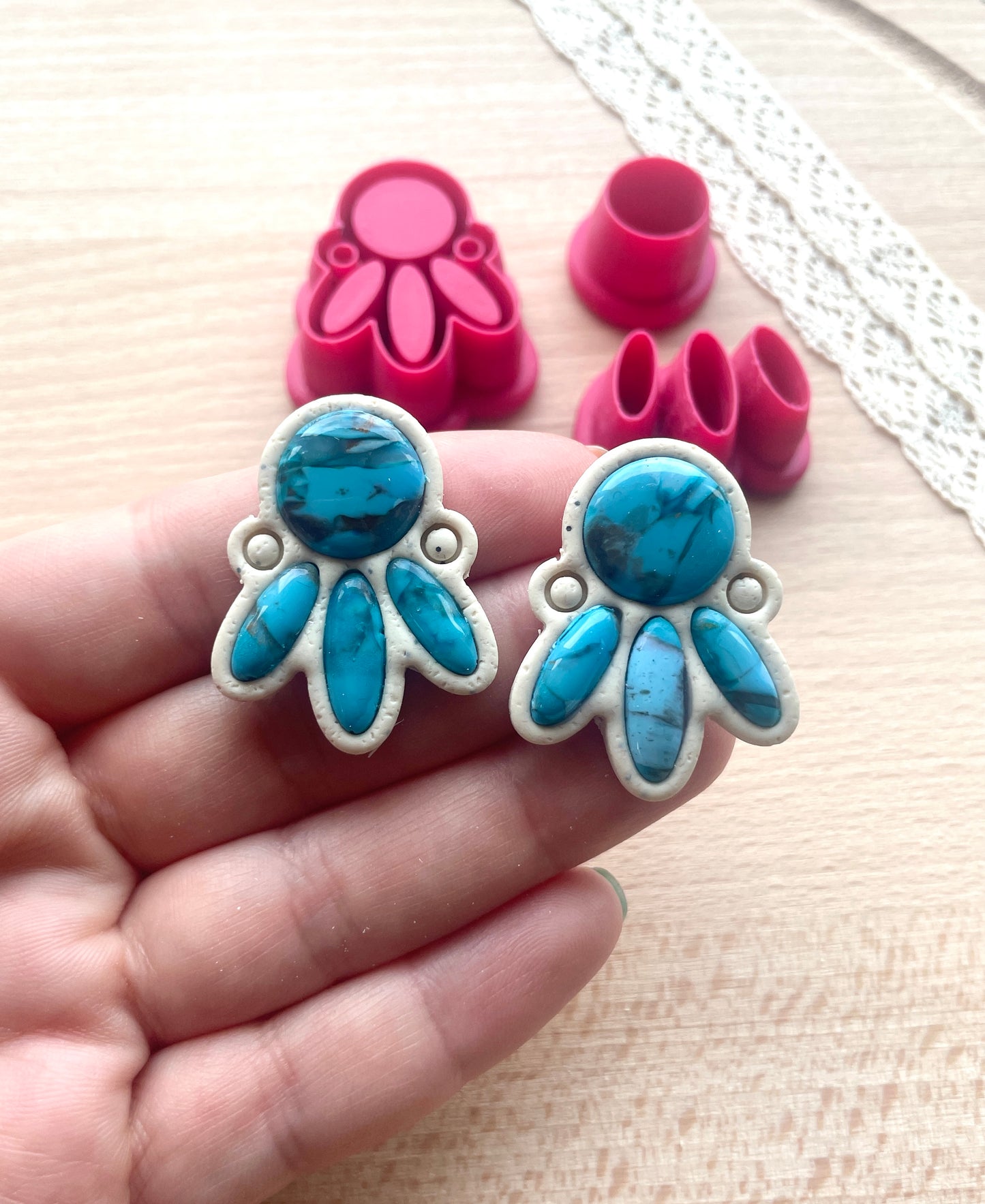 Bezel earring clay cutter, Faux stone clay cutter set