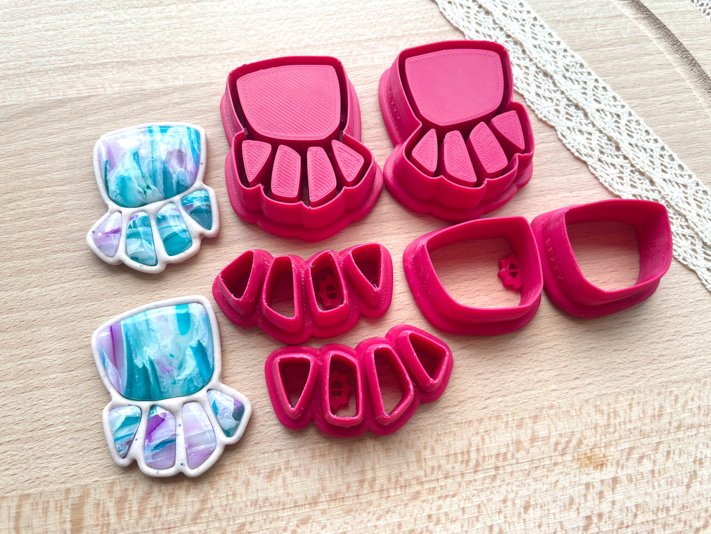 Bezel earring clay cutter, Faux stone clay cutter set