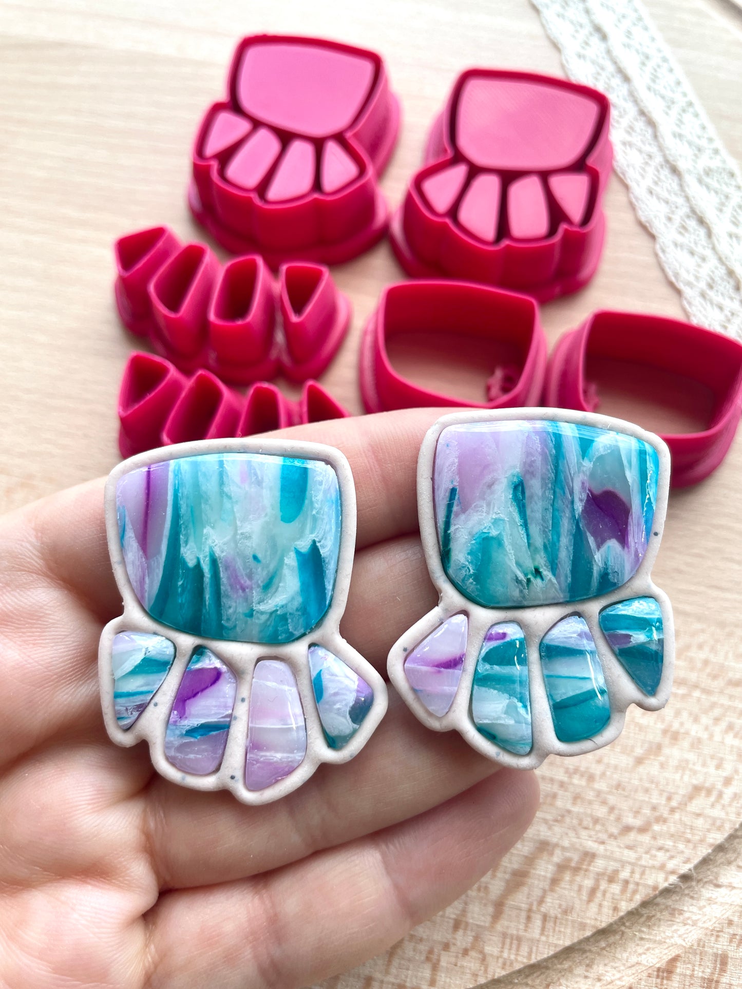 Bezel earring clay cutter, Faux stone clay cutter set