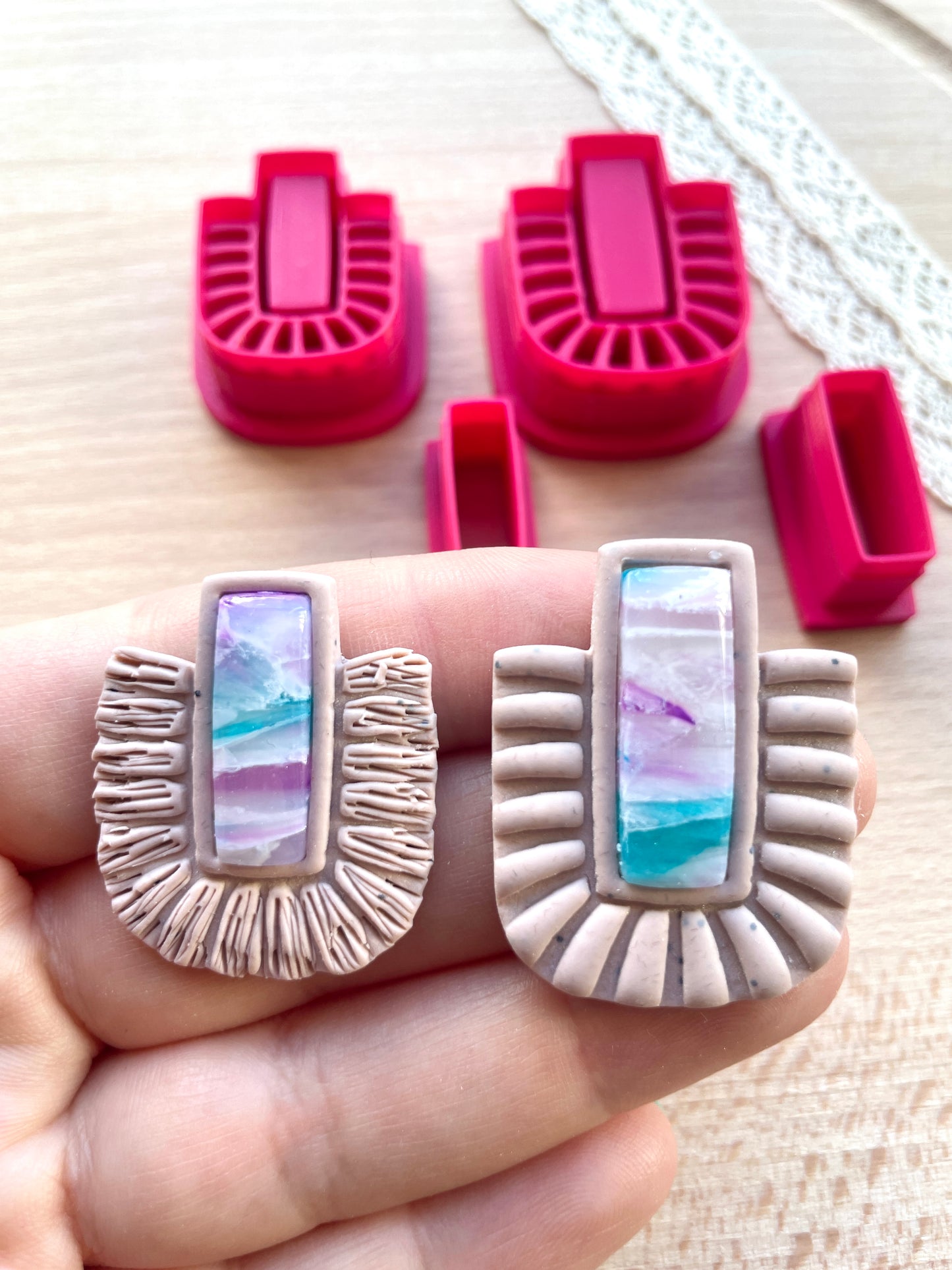 Bezel earring clay cutter, Macrame Bezel earring clay cutter, Faux stone clay cutter set