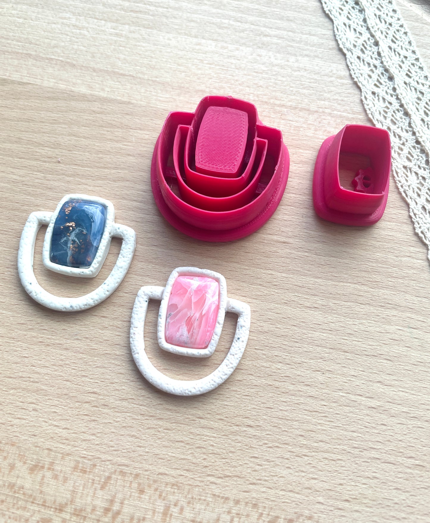 Bezel earring clay cutter, Faux stone clay cutter set