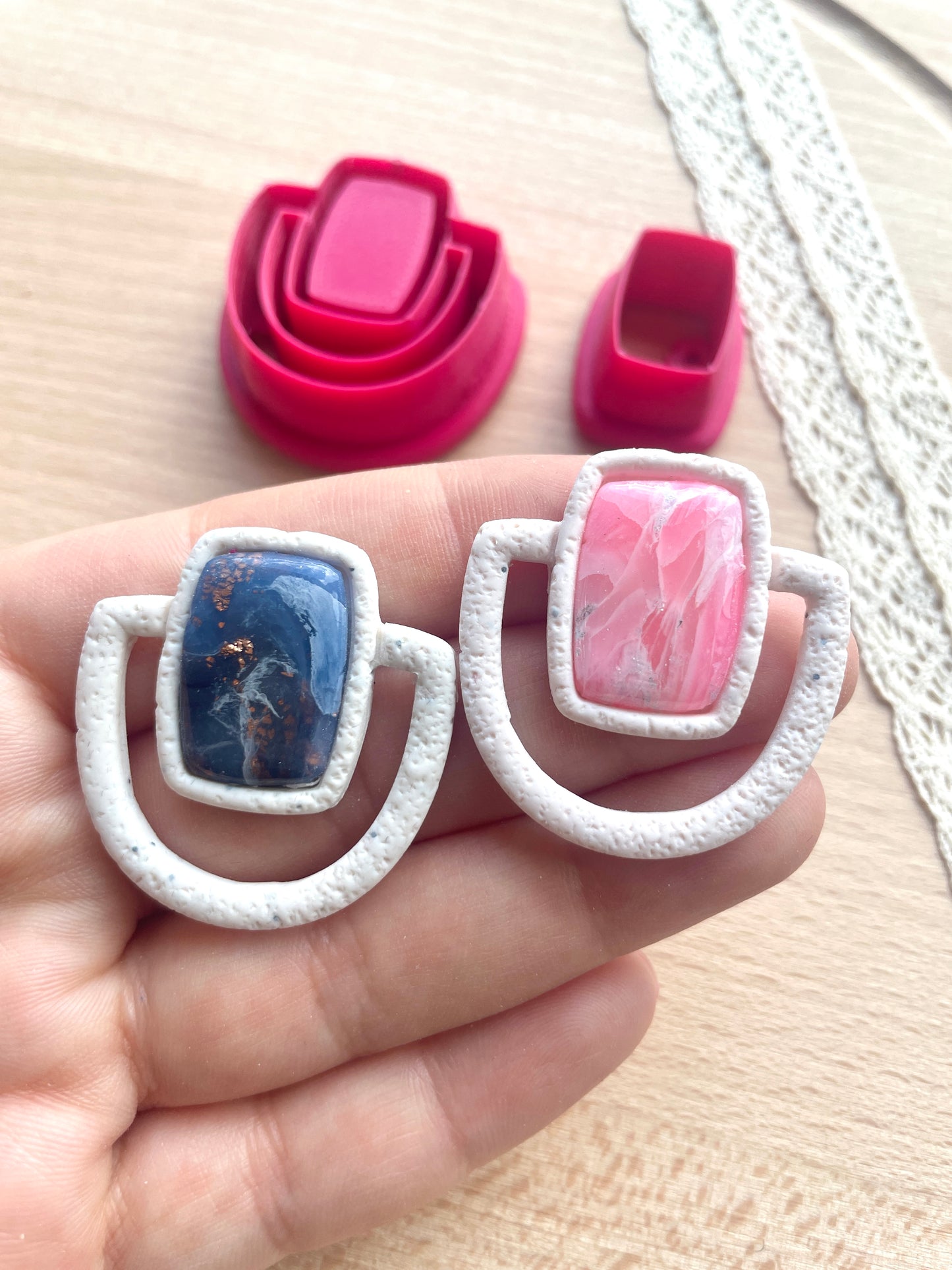 Bezel earring clay cutter, Faux stone clay cutter set