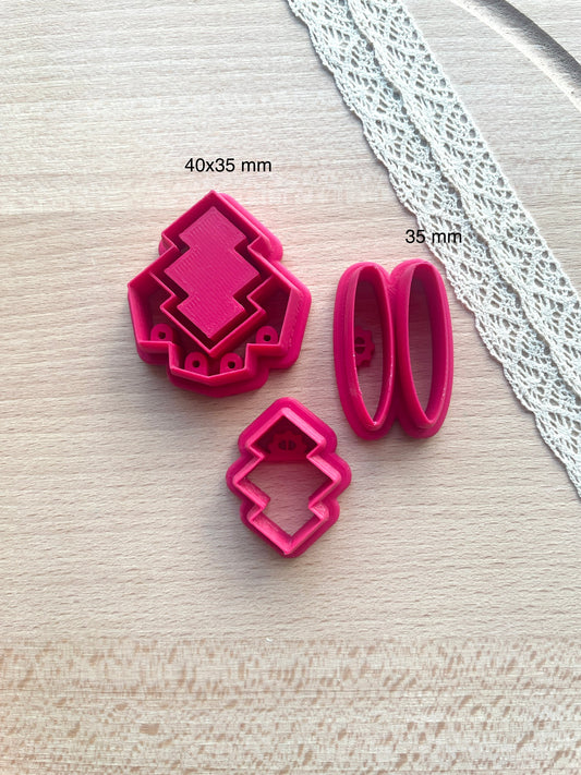 Bezel dangle earring clay cutter, Faux stone clay cutter set