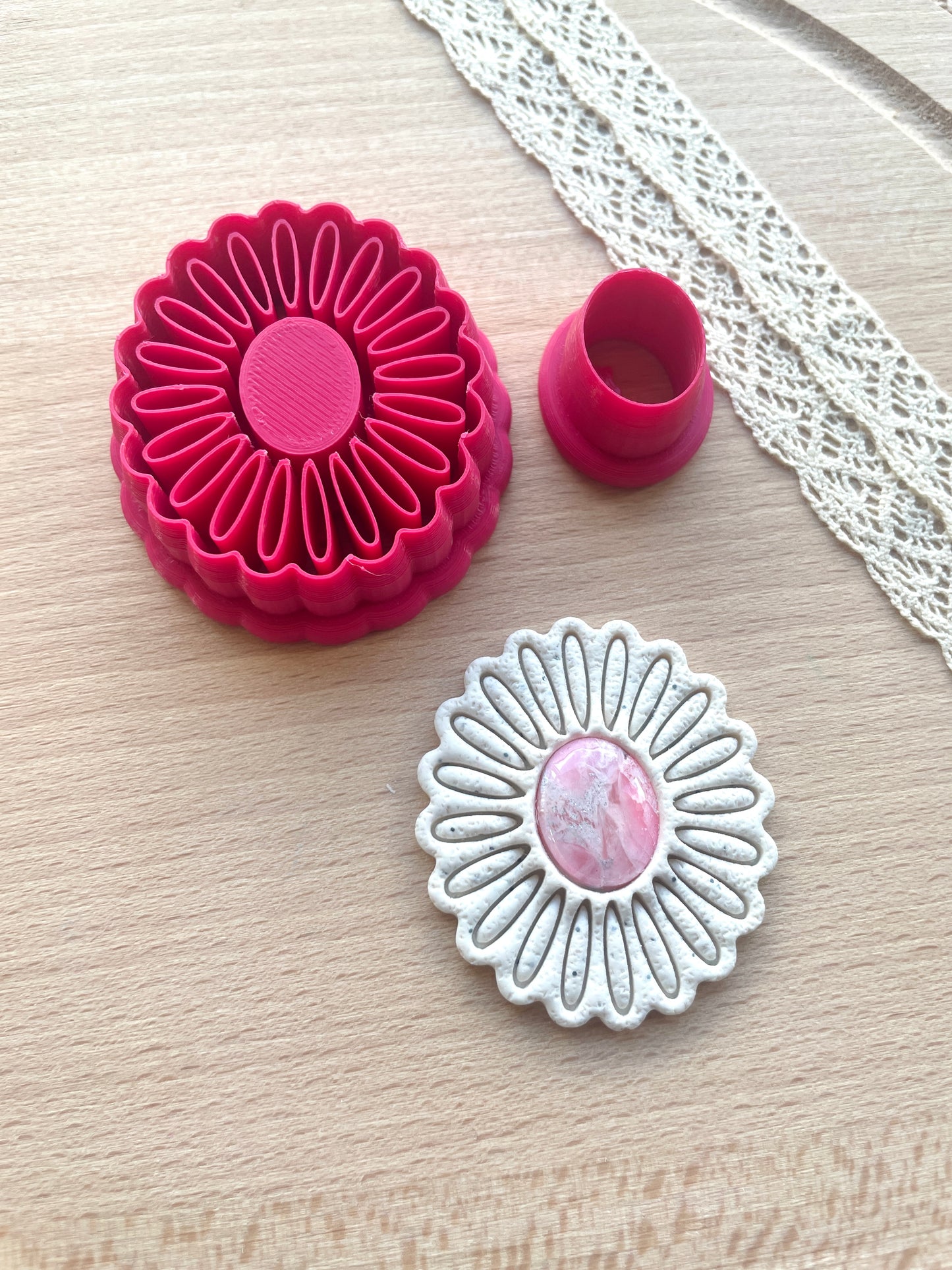 Bezel flower stud earring clay cutter, Faux stone clay cutter set