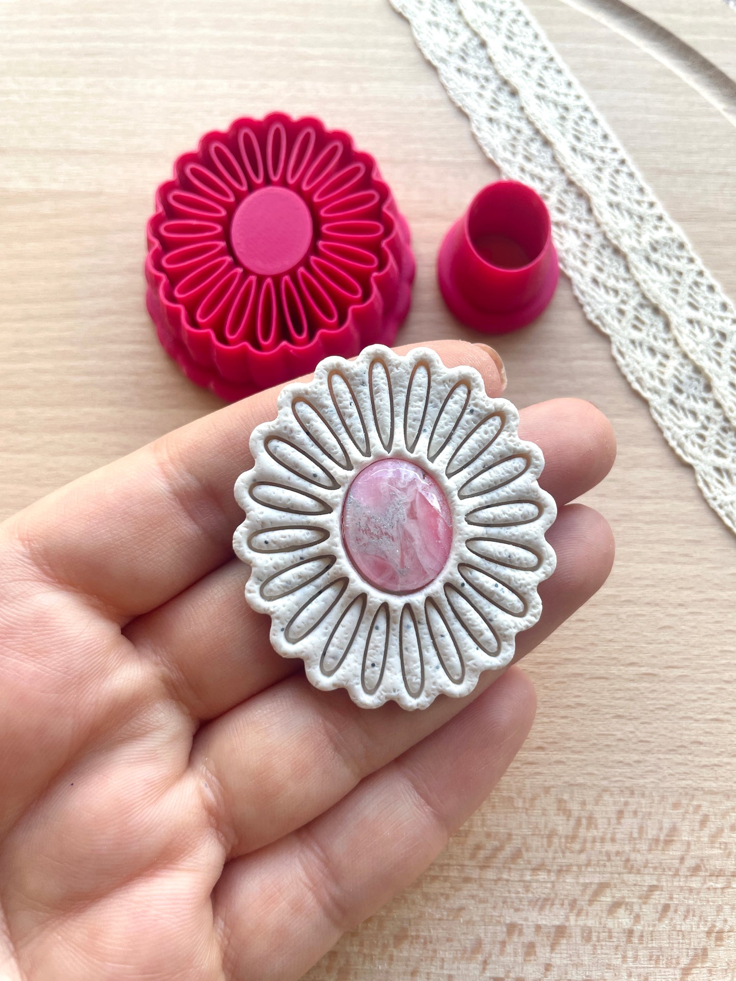 Bezel flower stud earring clay cutter, Faux stone clay cutter set