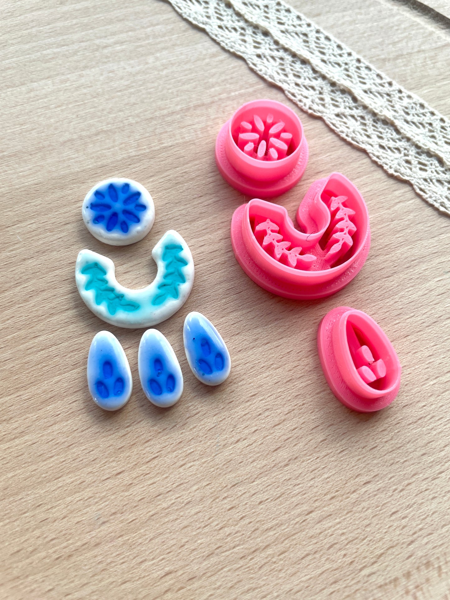 Ceramic Azulejo style earring clay cutter, Faux ceramic polymer clay cutter set