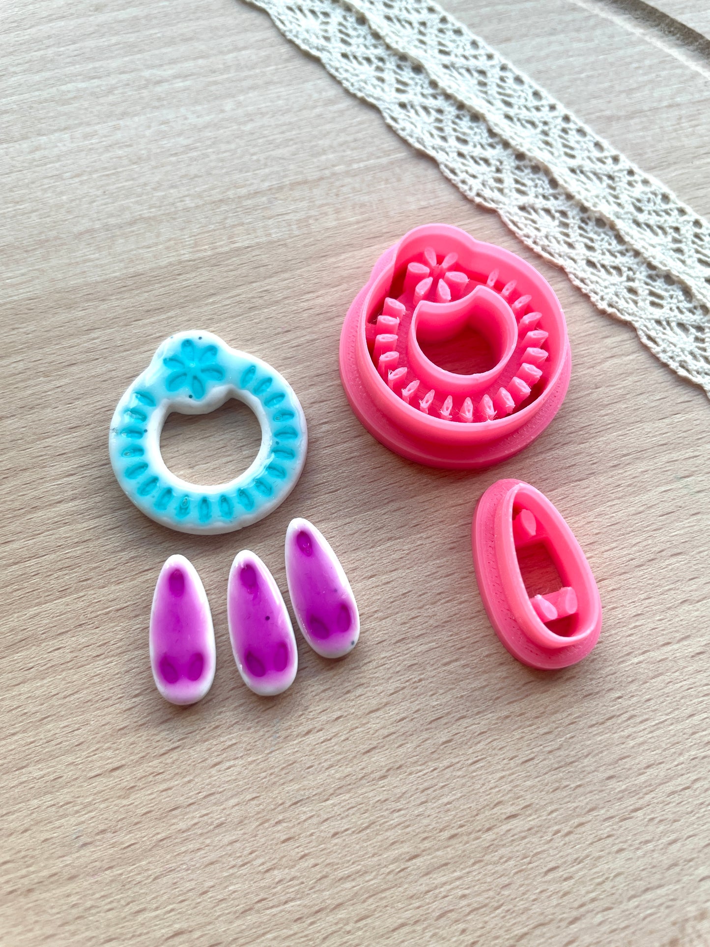 Ceramic Azulejo style earring clay cutter, Faux ceramic polymer clay cutter set
