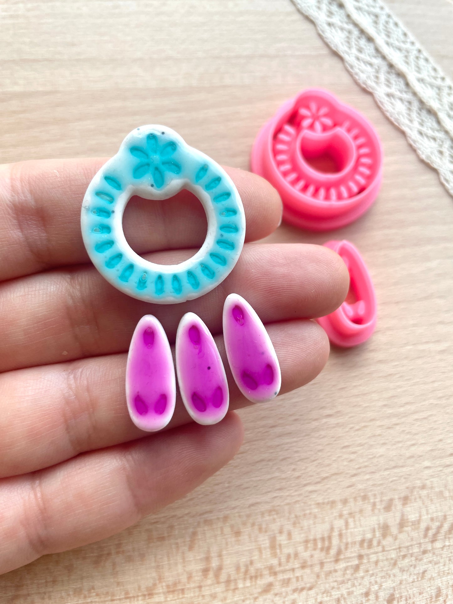 Ceramic Azulejo style earring clay cutter, Faux ceramic polymer clay cutter set