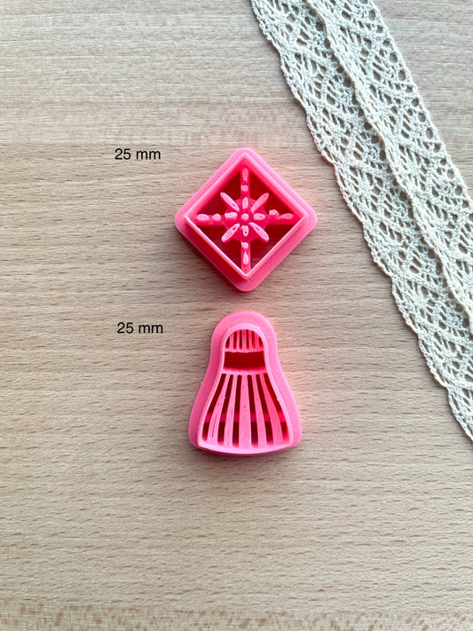 Ceramic Azulejo style earring clay cutter, Faux ceramic polymer clay cutter set