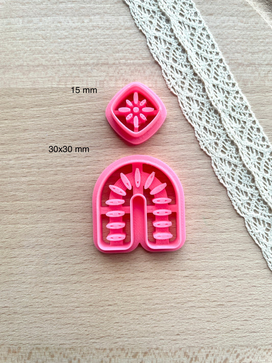 Ceramic Azulejo style earring clay cutter, Faux ceramic polymer clay cutter set
