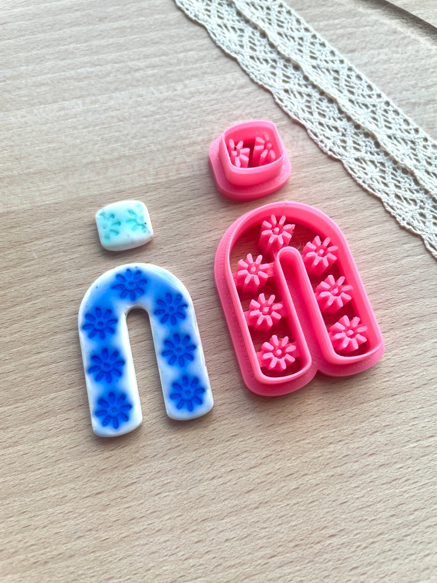 Ceramic Azulejo style earring clay cutter, Faux ceramic polymer clay cutter set