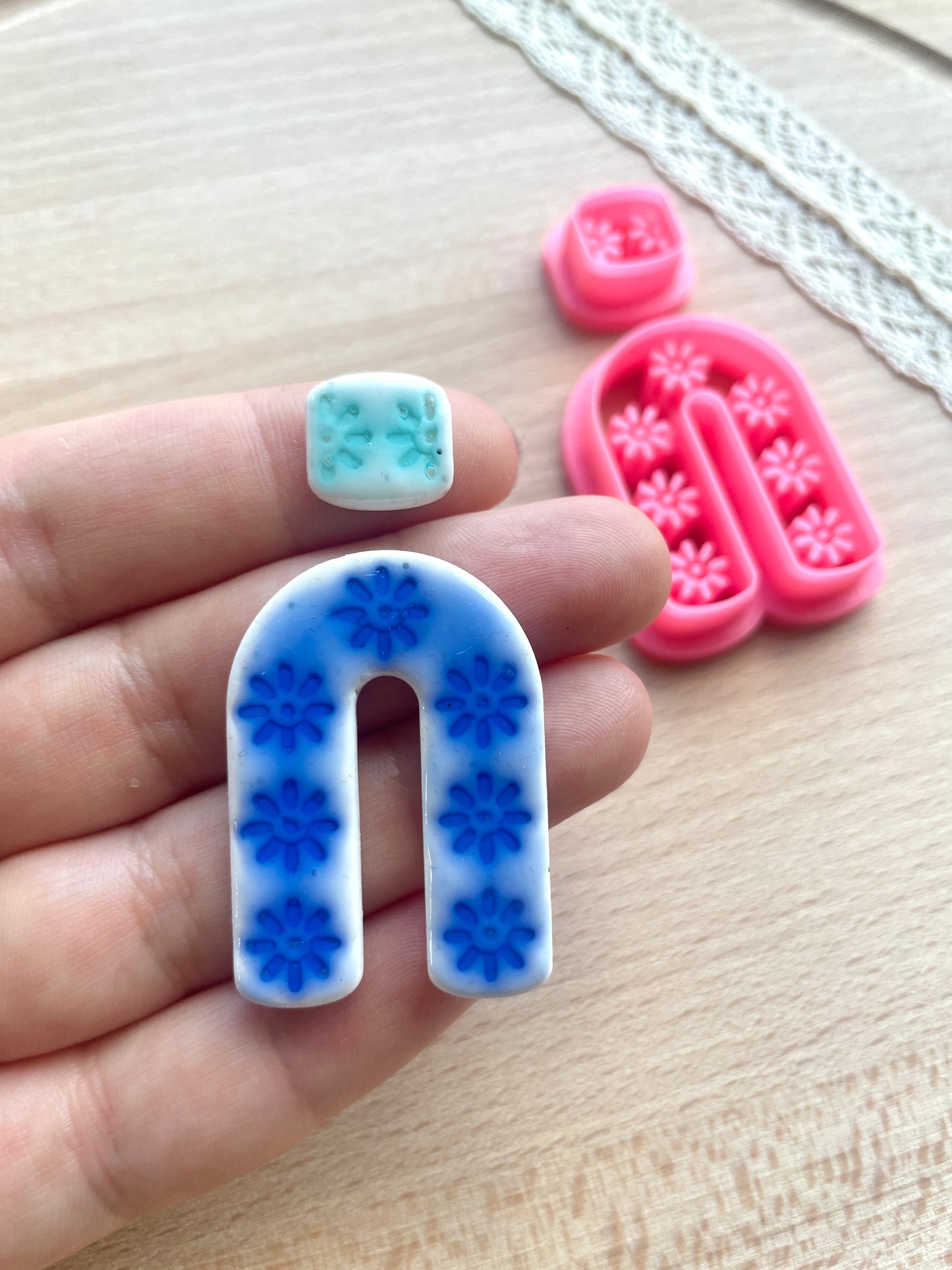 Ceramic Azulejo style earring clay cutter, Faux ceramic polymer clay cutter set