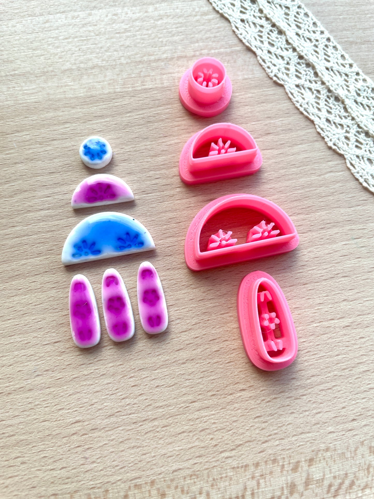 Ceramic Azulejo style earring clay cutter, Faux ceramic polymer clay cutter set