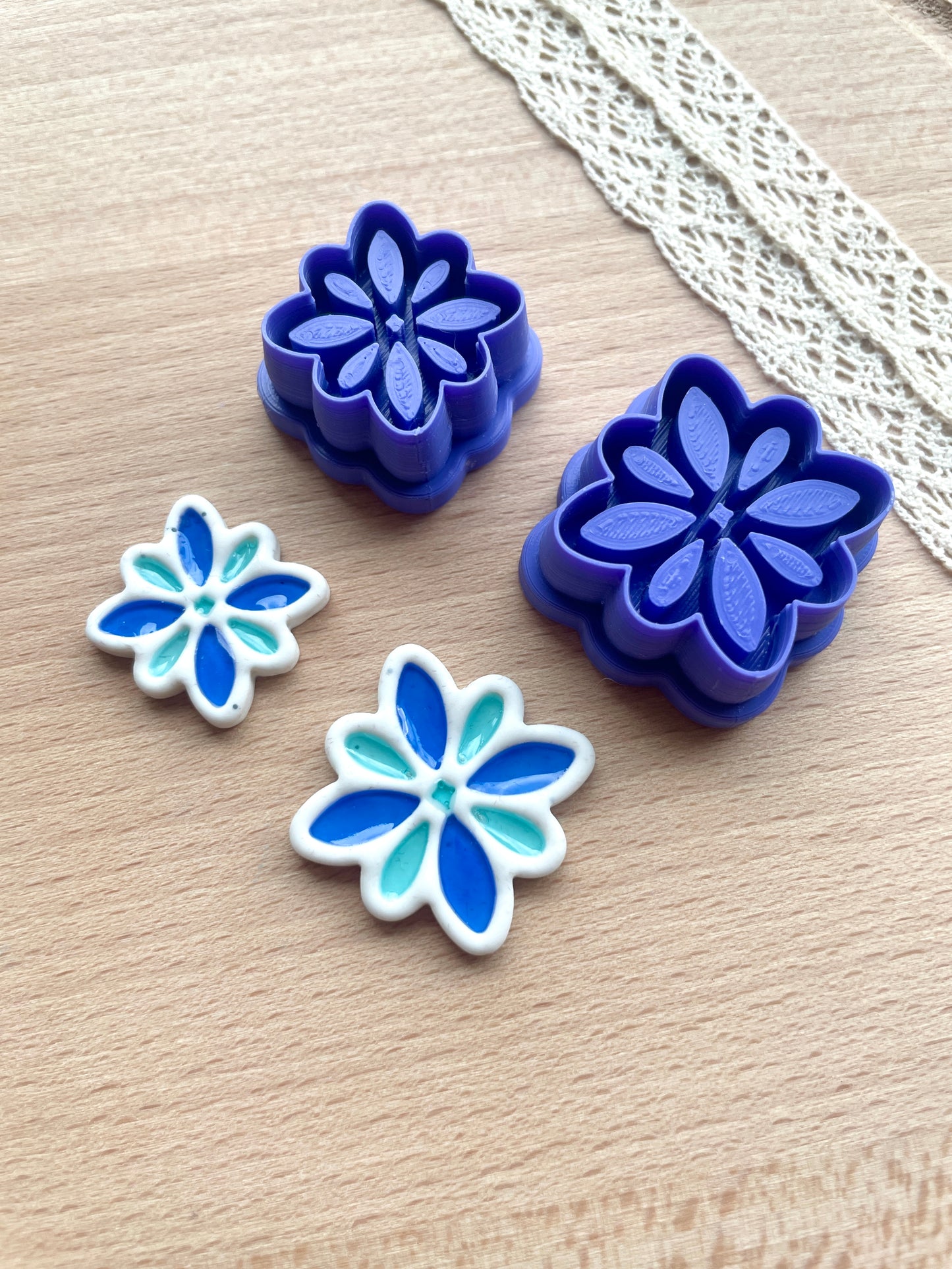 Moroccan tile style earring clay cutter, Faux ceramic polymer clay cutter set