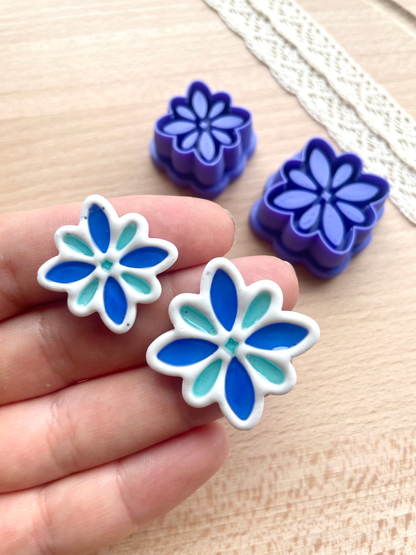 Moroccan tile style earring clay cutter, Faux ceramic polymer clay cutter set
