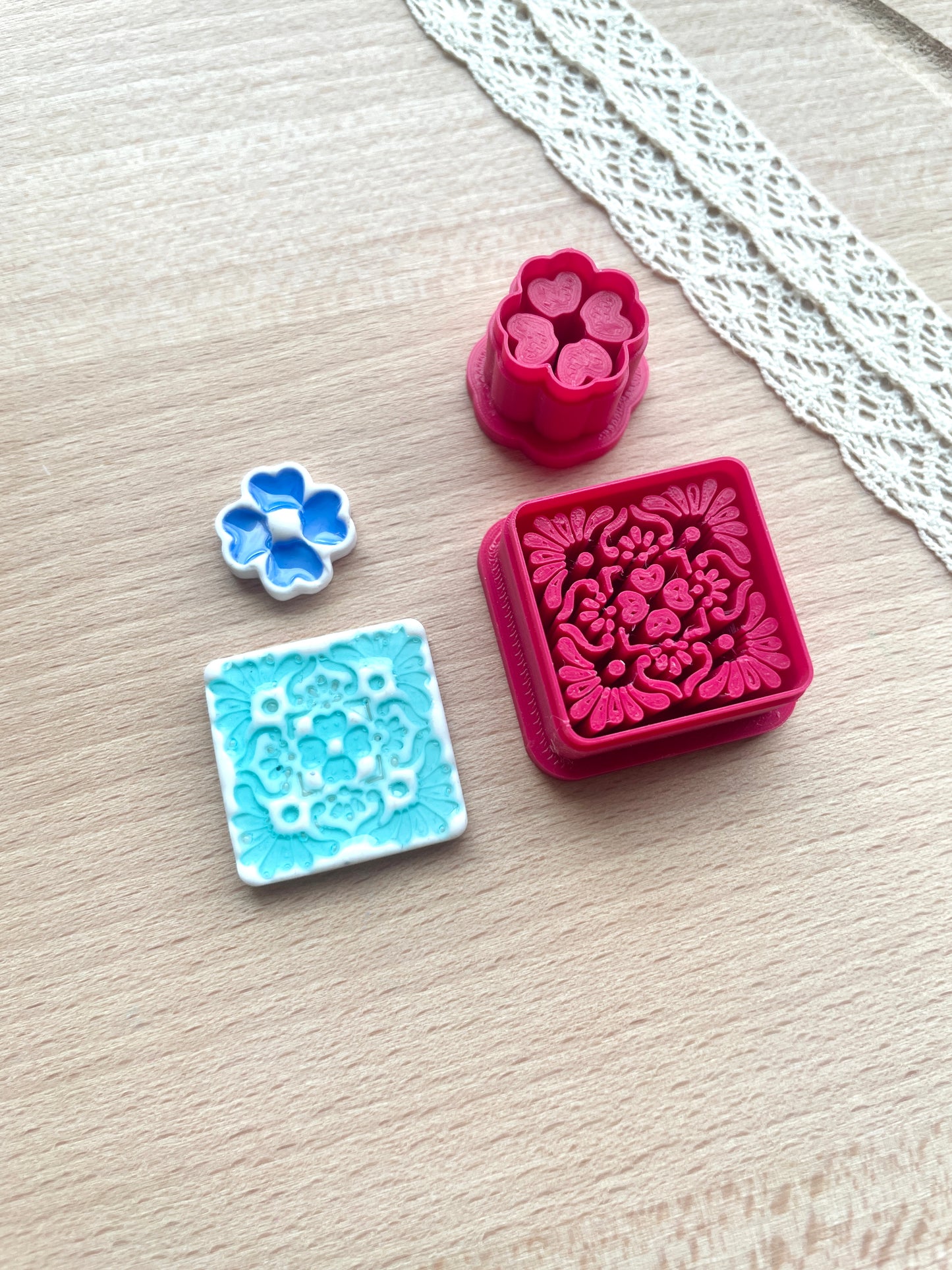 Moroccan tile style earring clay cutter, Faux ceramic polymer clay cutter set