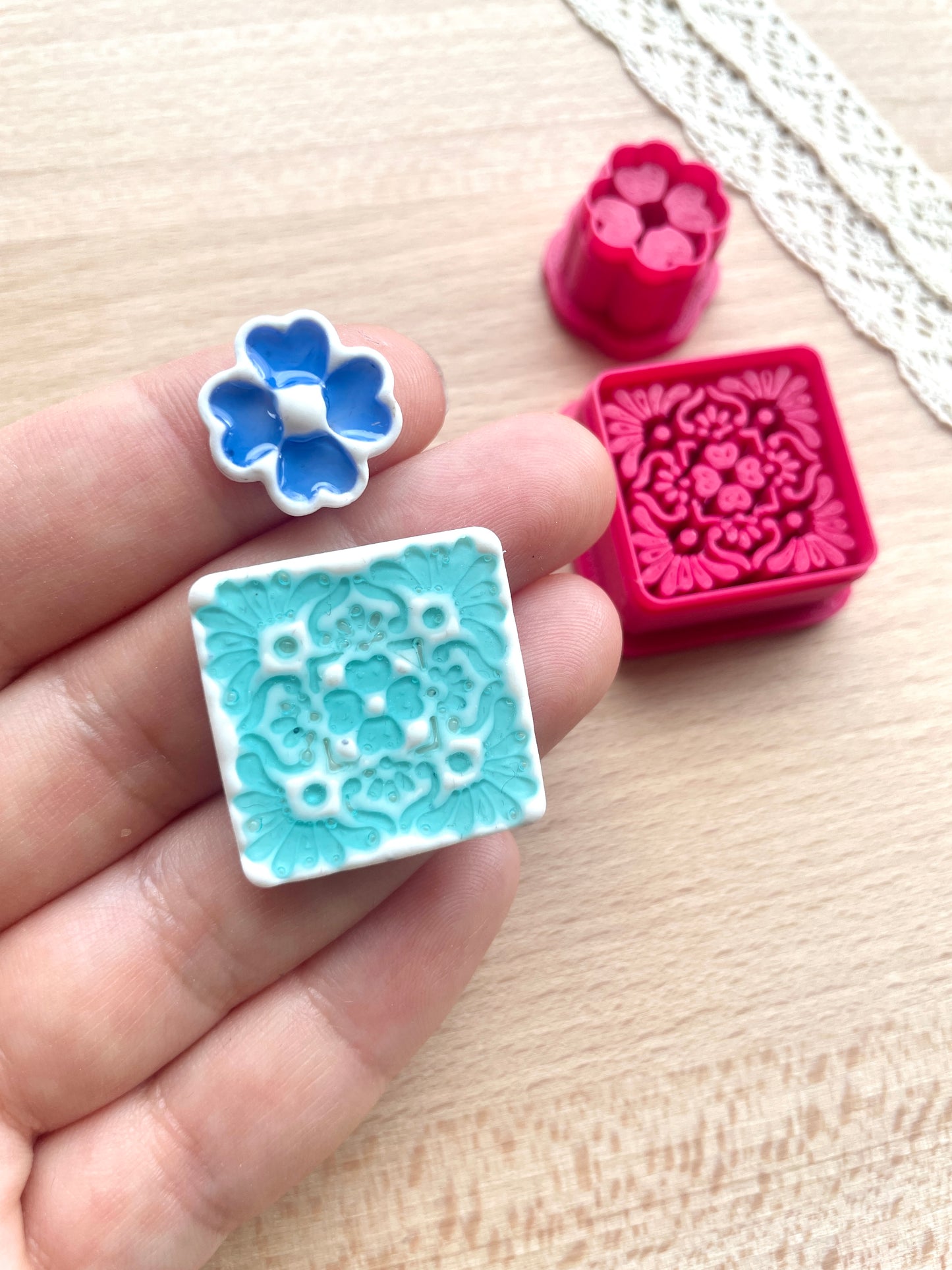 Moroccan tile style earring clay cutter, Faux ceramic polymer clay cutter set