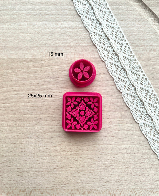 Moroccan tile style earring clay cutter, Faux ceramic polymer clay cutter set