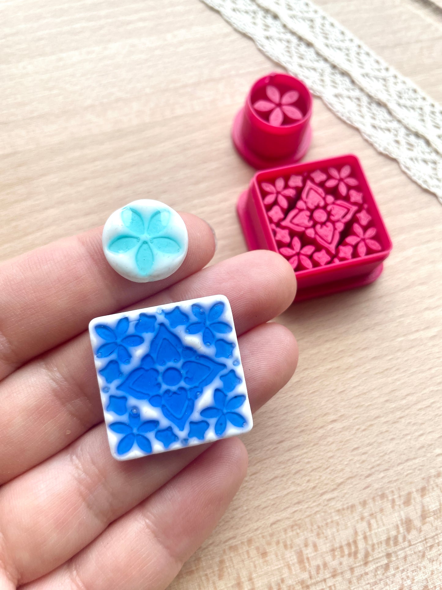 Moroccan tile style earring clay cutter, Faux ceramic polymer clay cutter set