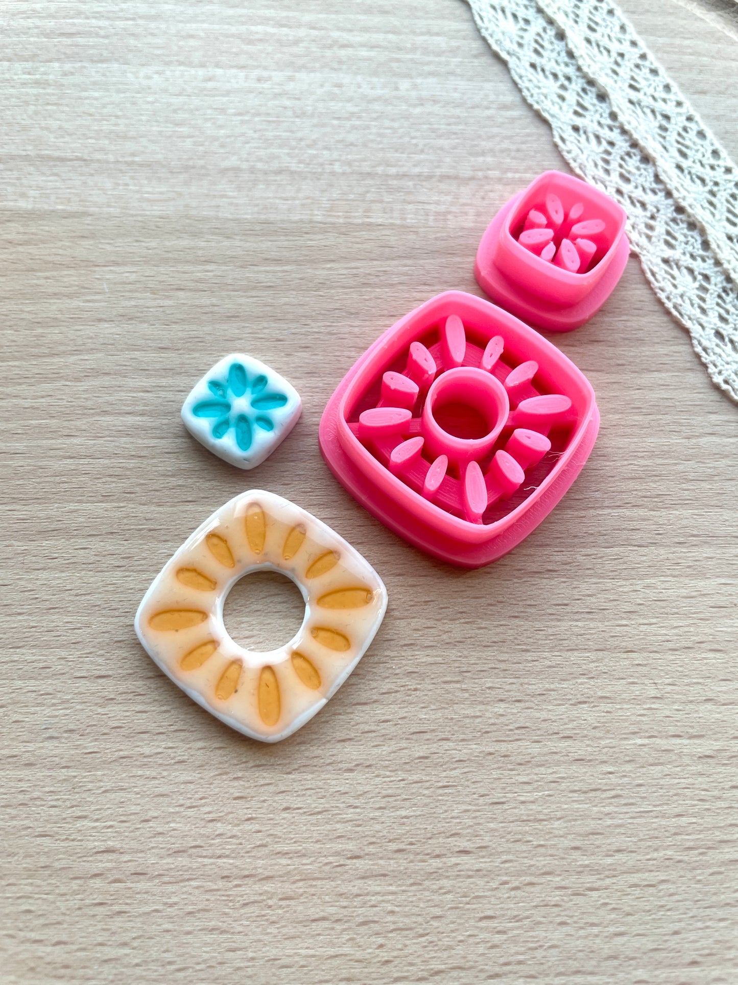 Ceramic Azulejo style earring clay cutter, Faux ceramic polymer clay cutter set