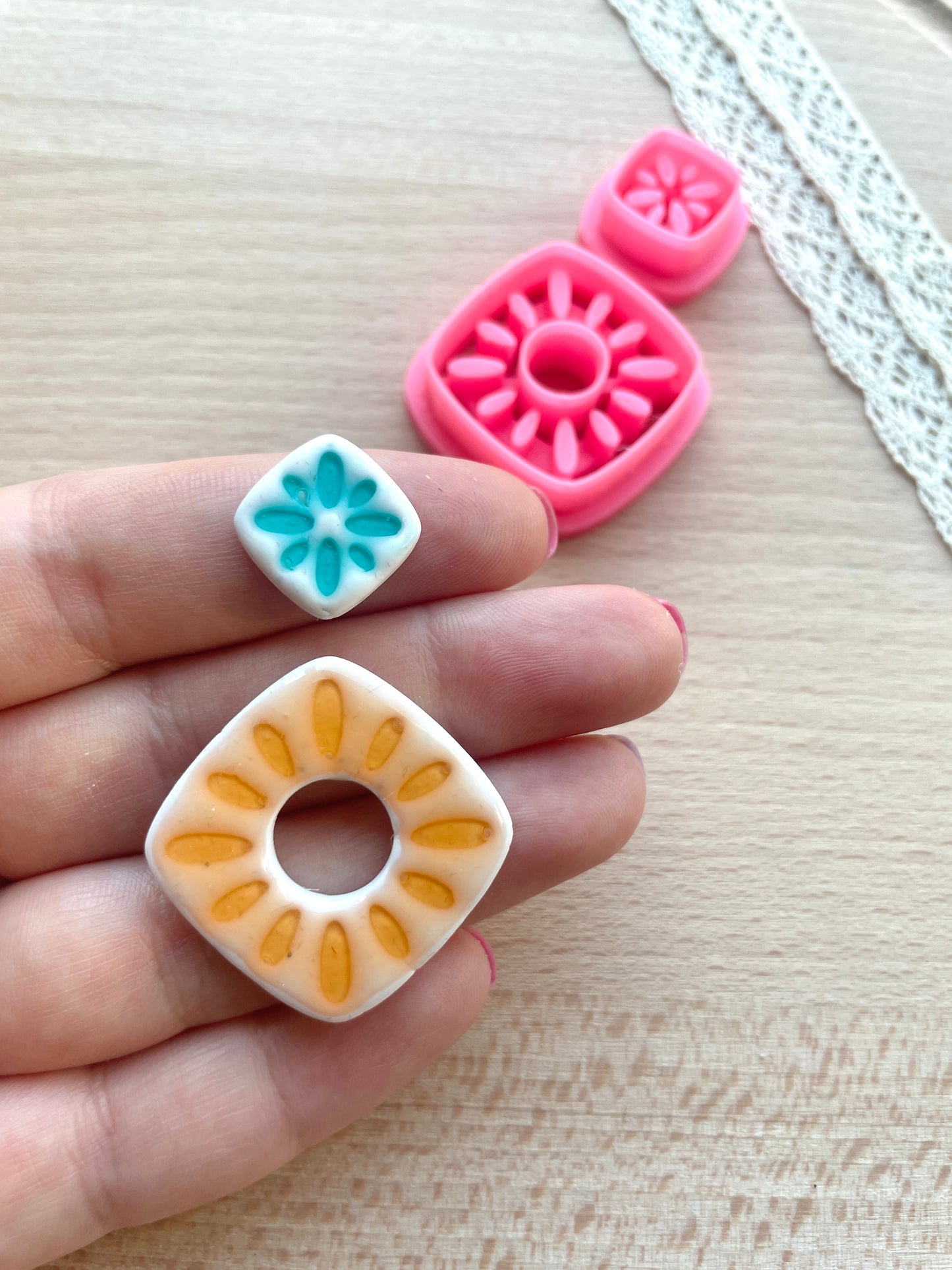 Ceramic Azulejo style earring clay cutter, Faux ceramic polymer clay cutter set