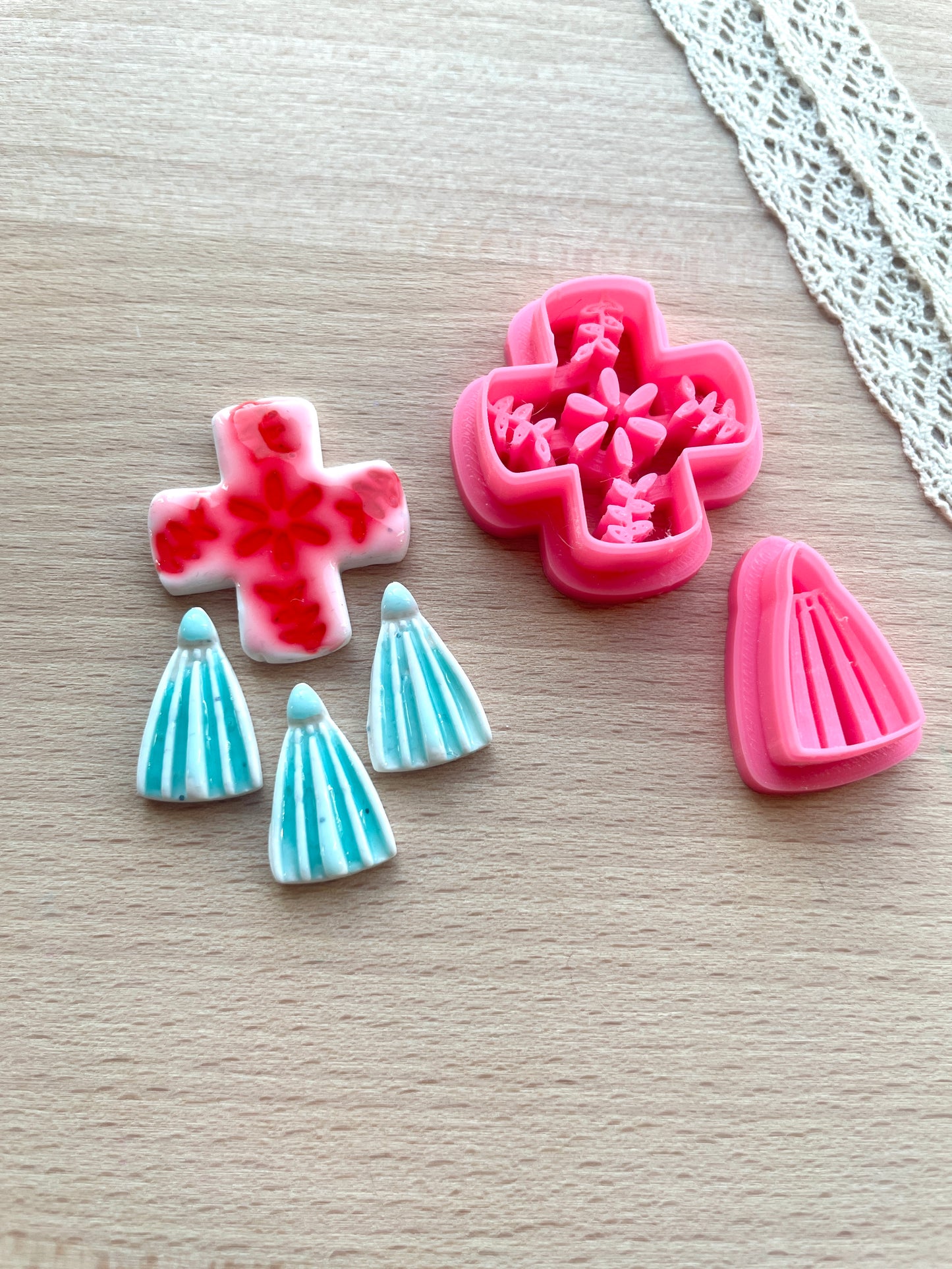 Ceramic Azulejo style earring clay cutter, Faux ceramic polymer clay cutter set