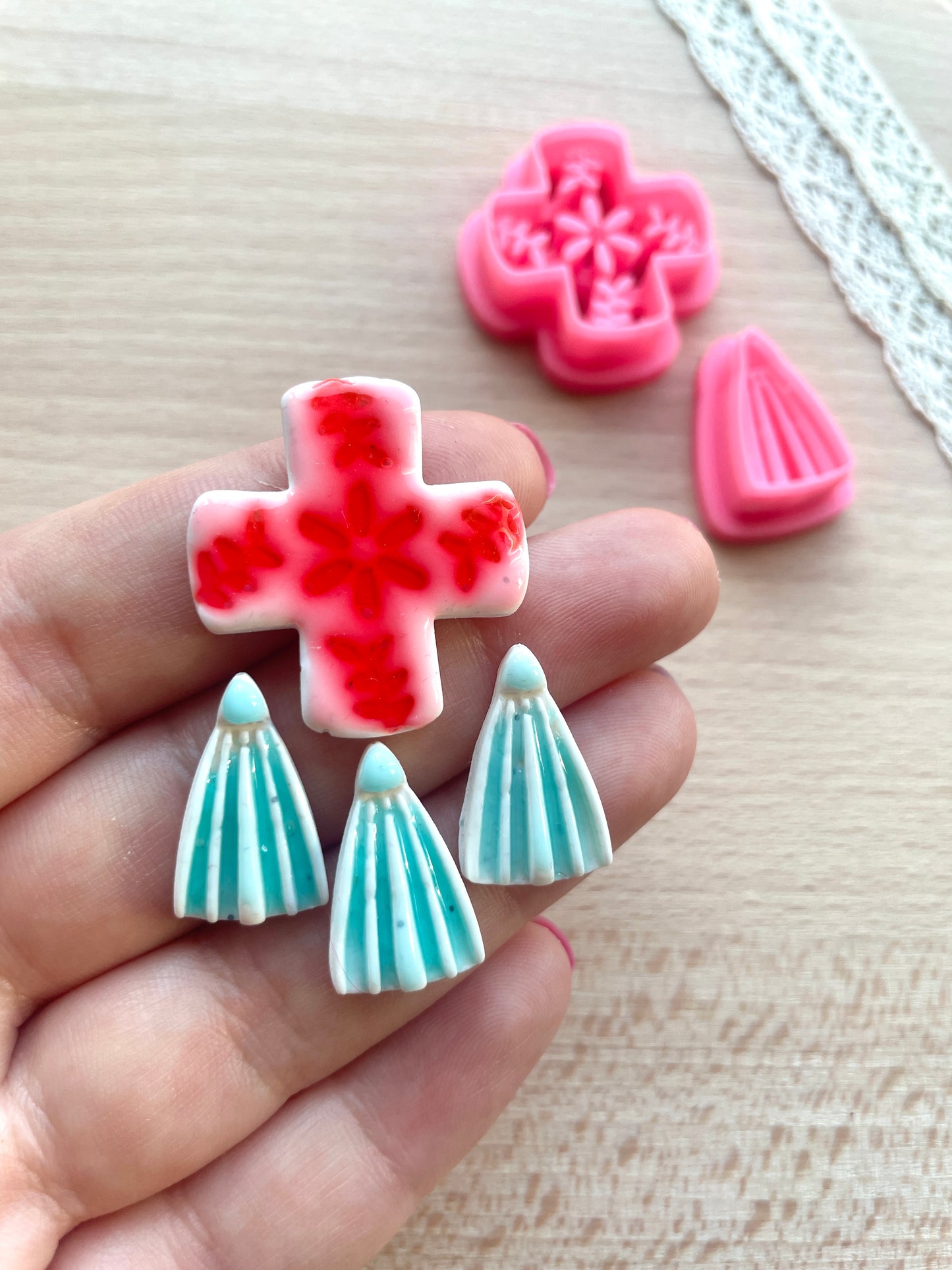 Ceramic Azulejo style earring clay cutter, Faux ceramic polymer clay cutter set