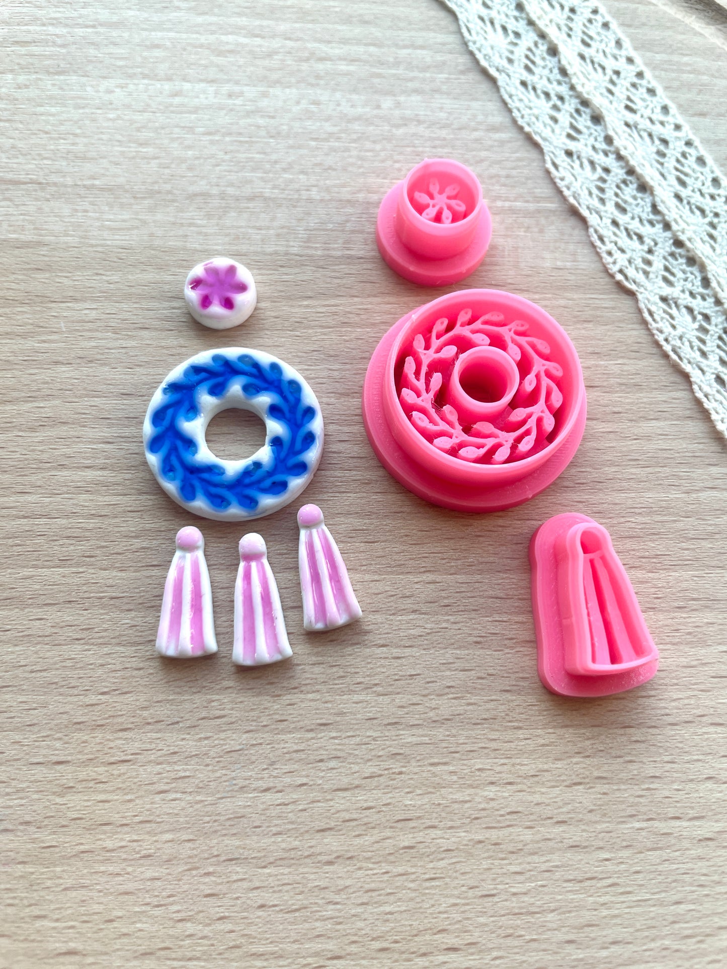 Ceramic Azulejo style earring clay cutter, Faux ceramic polymer clay cutter set