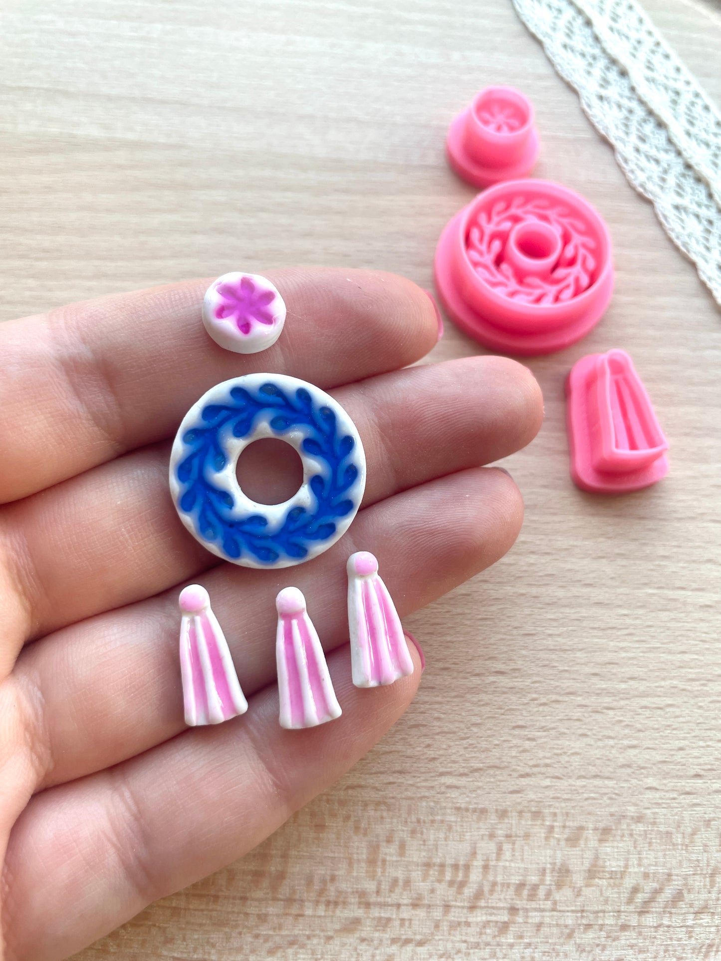 Ceramic Azulejo style earring clay cutter, Faux ceramic polymer clay cutter set