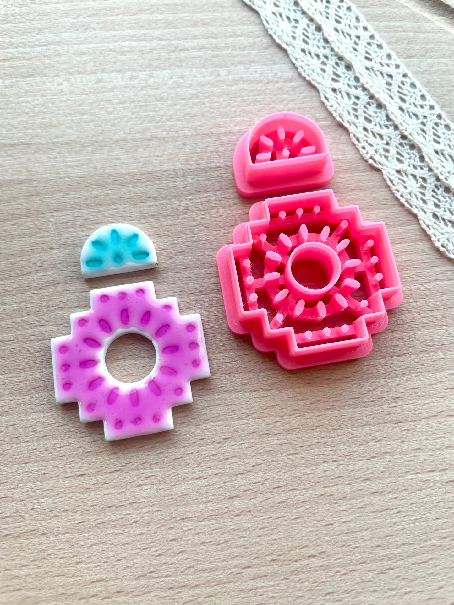 Ceramic Azulejo style earring clay cutter, Faux ceramic polymer clay cutter set